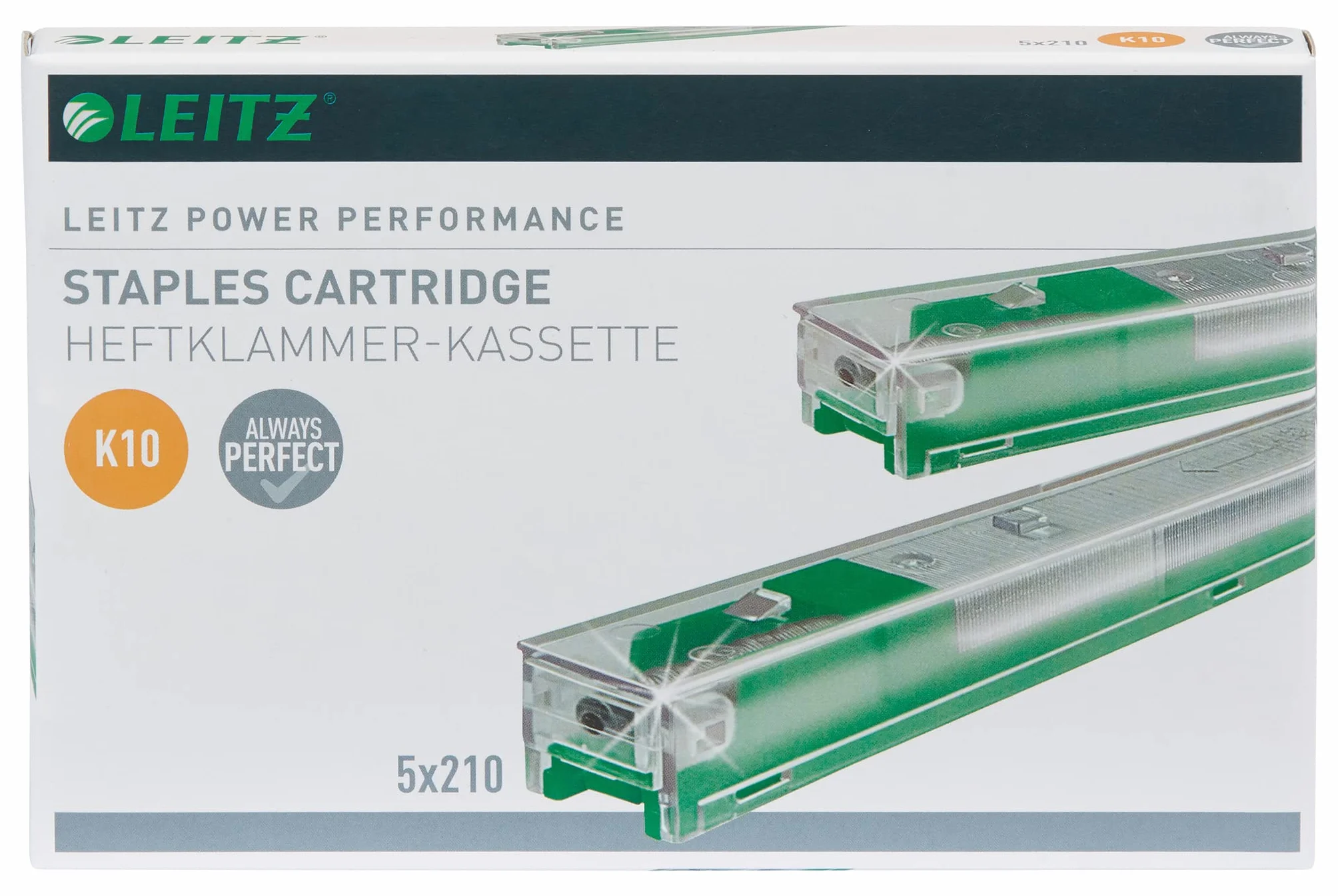 Leitz Power Performance Heavy-Duty kasety ze zszywkami K10, ocynkowane, pudełko z 5 kasetami, 5 x 210 zszywek, 55930000