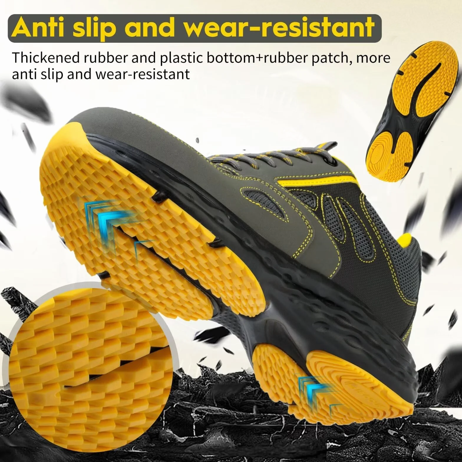 Buty Ochronne Męskie Obuwie Robocze Damskie Plastikowym Noskiem Obuwie Ochronne Lekkie Antypoślizgowe Oddychające Sportowe Czarny Czerwony EU 45