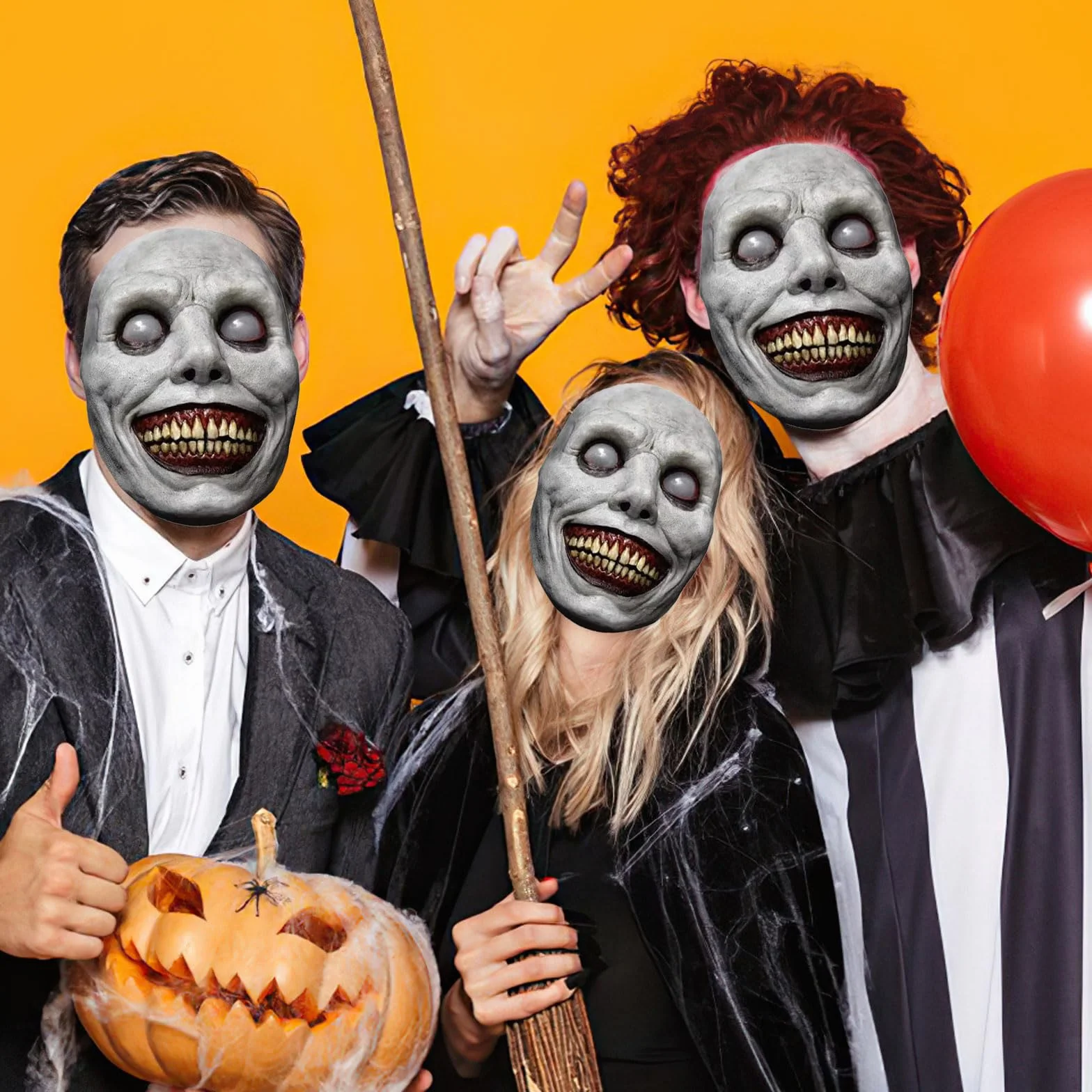 GWAWG Maska z uśmiechem egzorcysty na Halloween, przerażający horror, straszna maskarada, maska na Halloween, uśmiechnięty demon, straszny klaun, cosplay, rekwizyty do cosplay i akcesoria do kostiumu