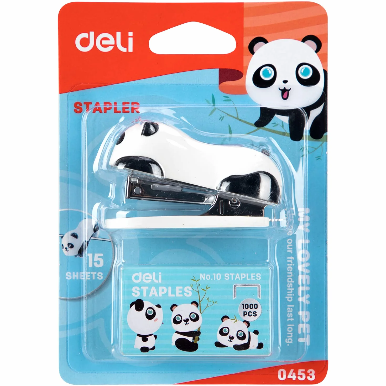 deli E0453 12 arkuszy zszywacz mini panda, czarny/biały