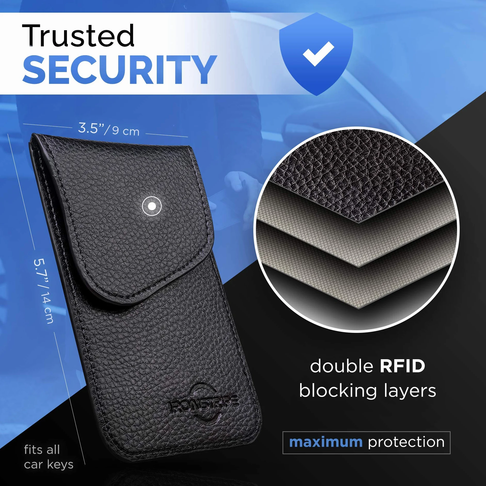 Ironstripe Keyless Go etui ochronne na kluczyki samochodowe, skórzane etui Faraday, kieszeń na klucze do blokowania RFID
