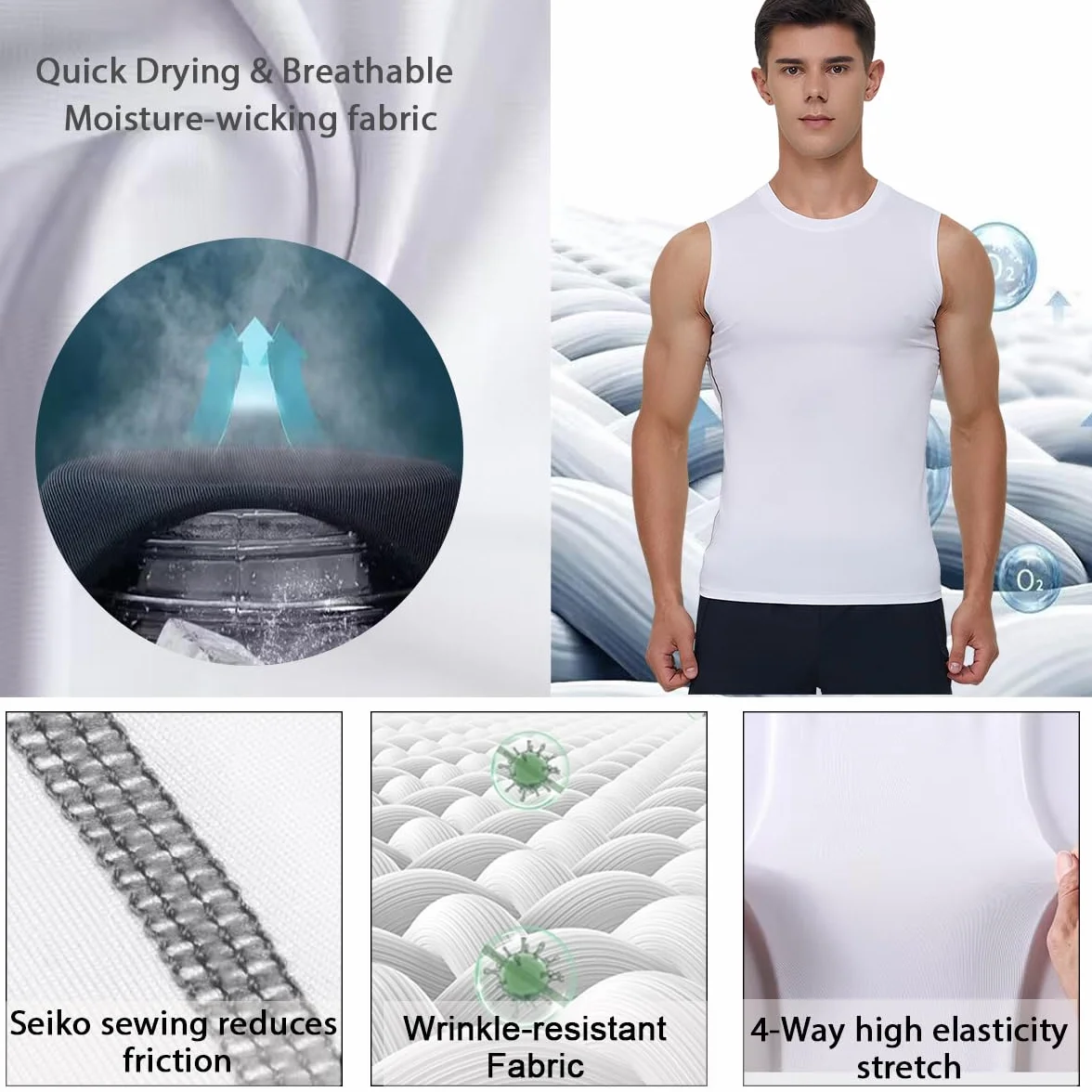 Męska Sportowa bez rękawów,koszulka kompresyjna,Sleeveless Quick Dry Oddychający bazowa do biegania Tank Tops,sportowy rękawem koszulka fitness Topy