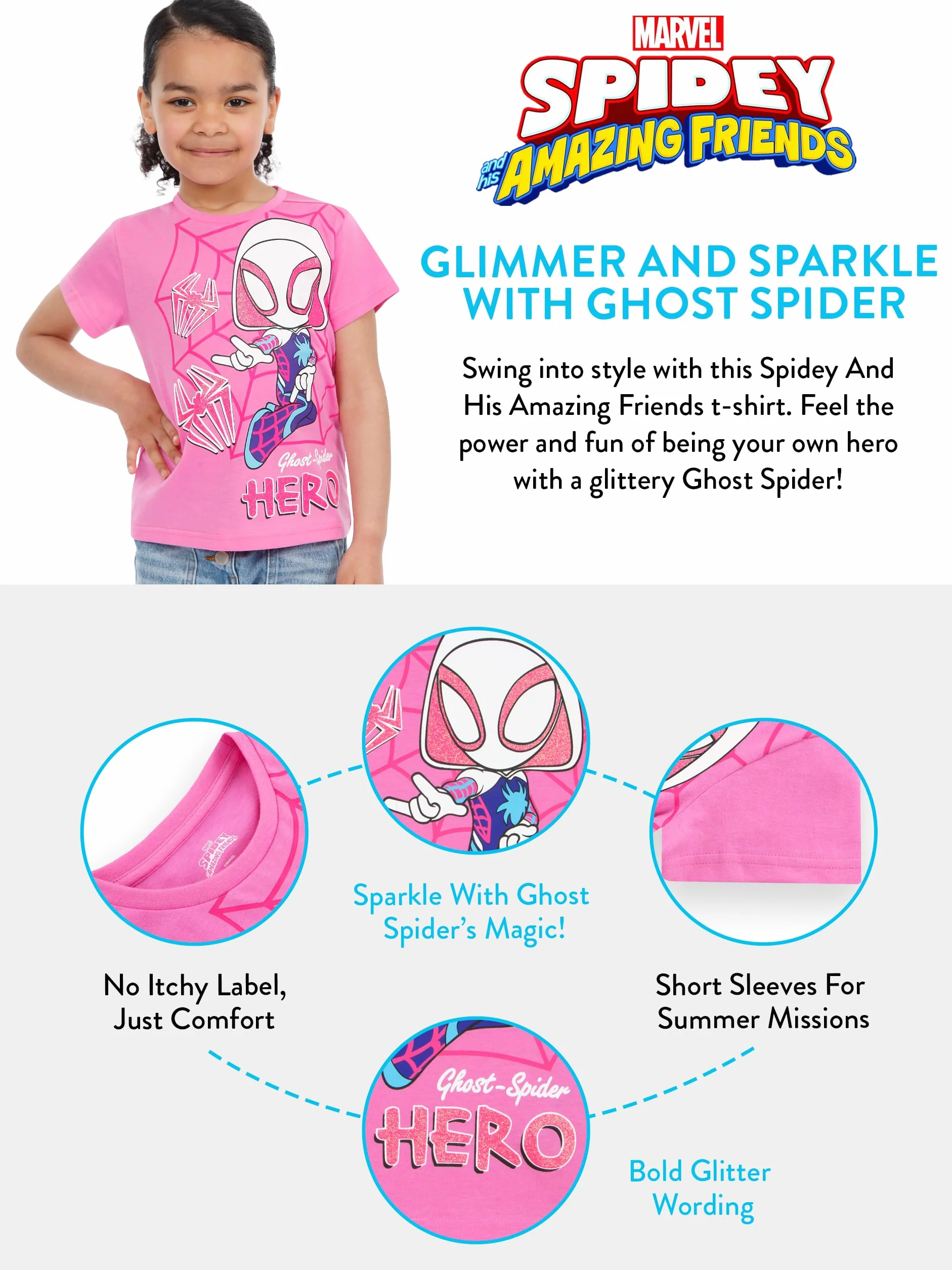 Marvel Spider Gwen Koszulka Dla Dziewczyn | Letnie Koszulki Dla Dziewczynek | Ubrania z Serii Spidey i Jego Niesamowici Przyjaciele