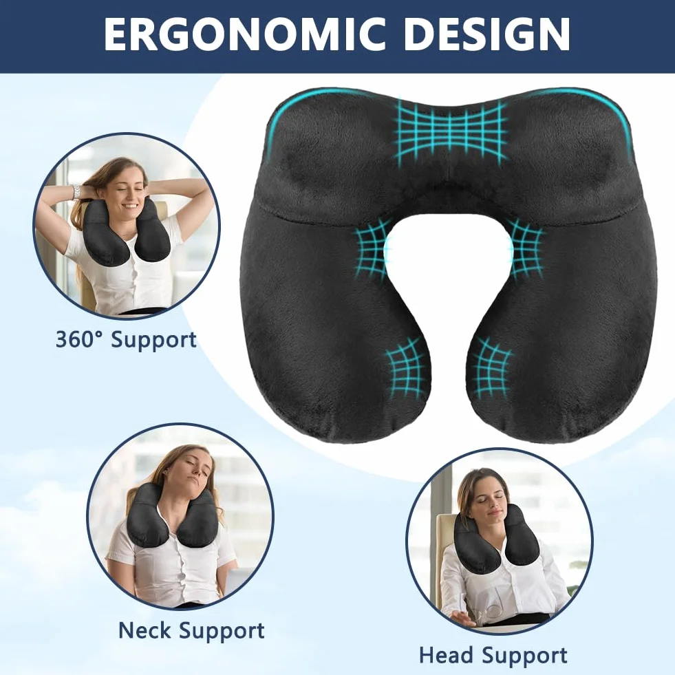 flintronic Nadmuchiwana poduszka podróżna, nadmuchiwana poduszka podróżna do samolotu, miękka, aksamitna poduszka pod szyję, lekka, ergonomiczna poduszka do spania pod szyję, do samolotu, samochodu