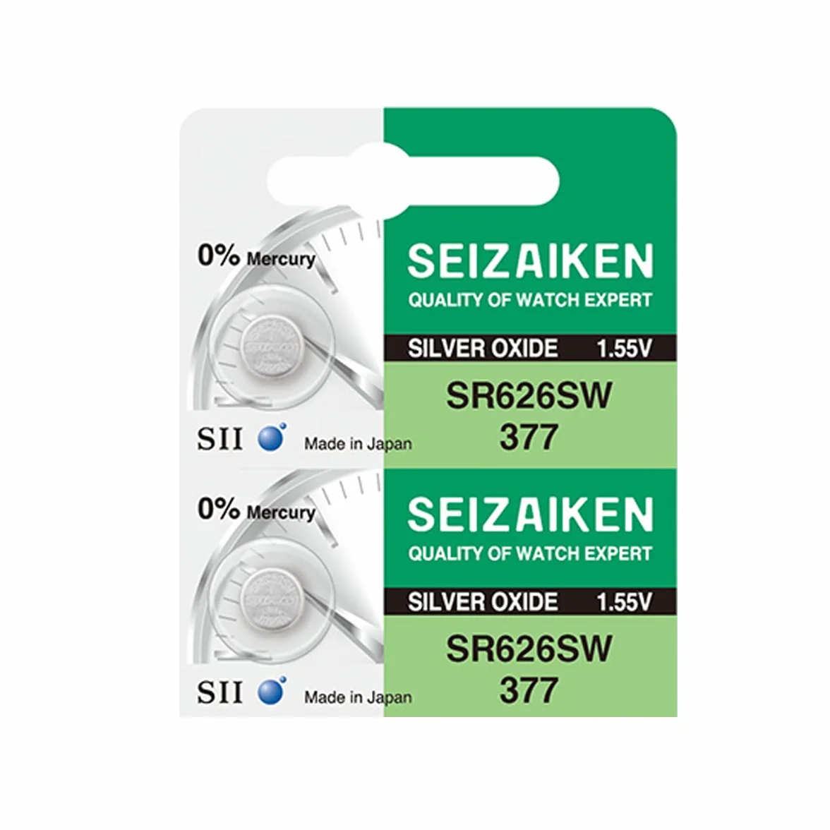 377 SR626SW 1,55 V 0% Hg bateria do zegarka z tlenkiem srebra (2 baterie) wyprodukowana w Japonii przez Seiko