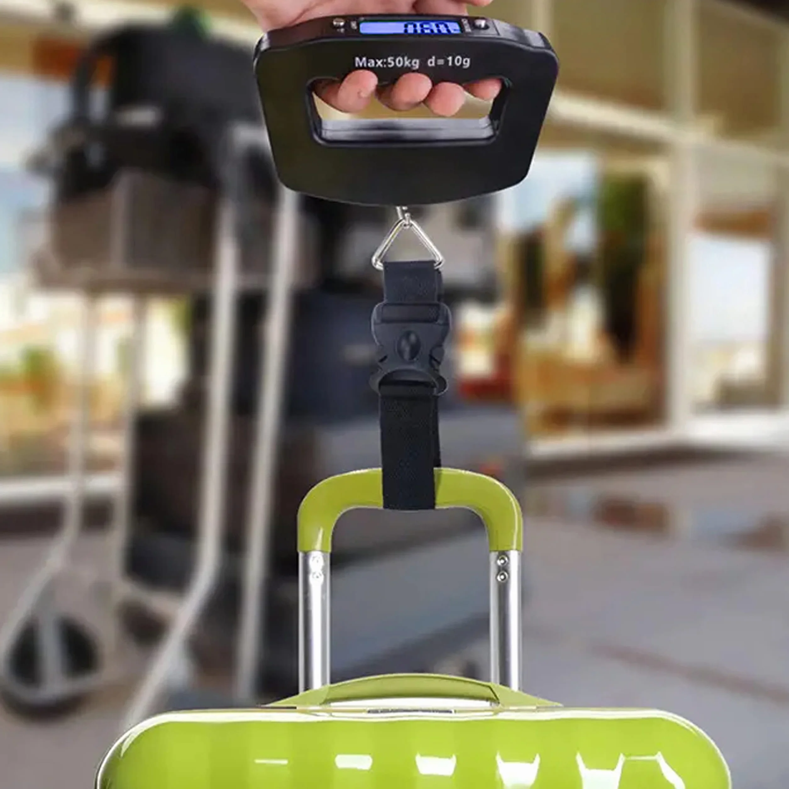 Retoo Cyfrowa waga bagażowa, wyświetlacz LCD, podświetlenie tła LCD, przenośna waga wisząca do walizek, ryb i toreb do 50 kg, funkcja tara, praktyczna w podróży, na baterie, stal nierdzewna, czarna