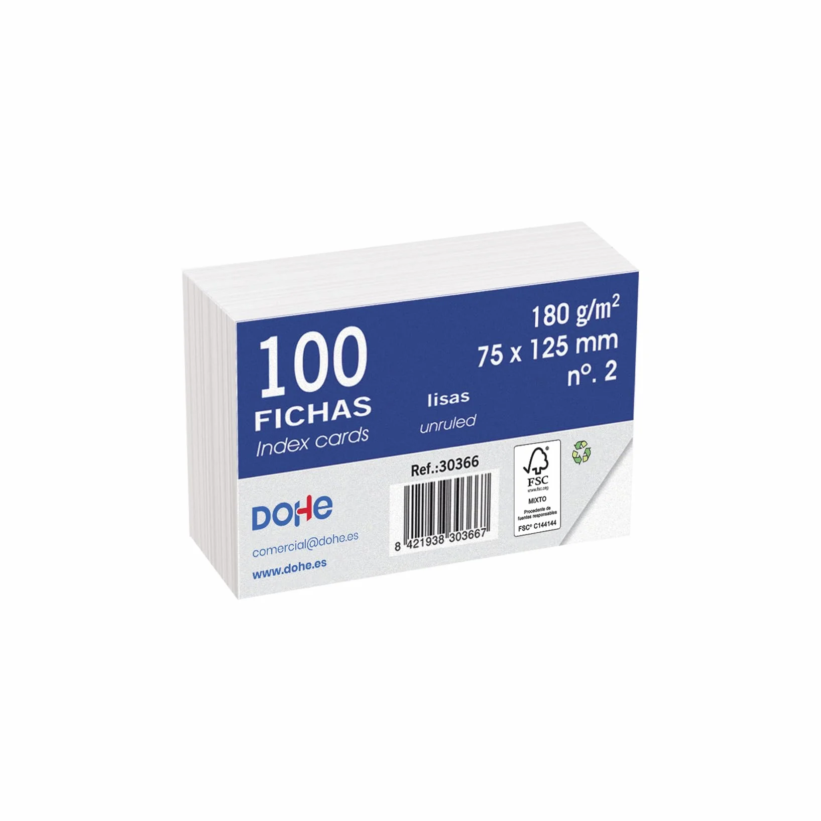 Dohe - Opakowanie 100 arkuszy gładkiej białej karty, 180 g, nr 2, 75 x 125 mm - FSC Mix AEN-COC-000243