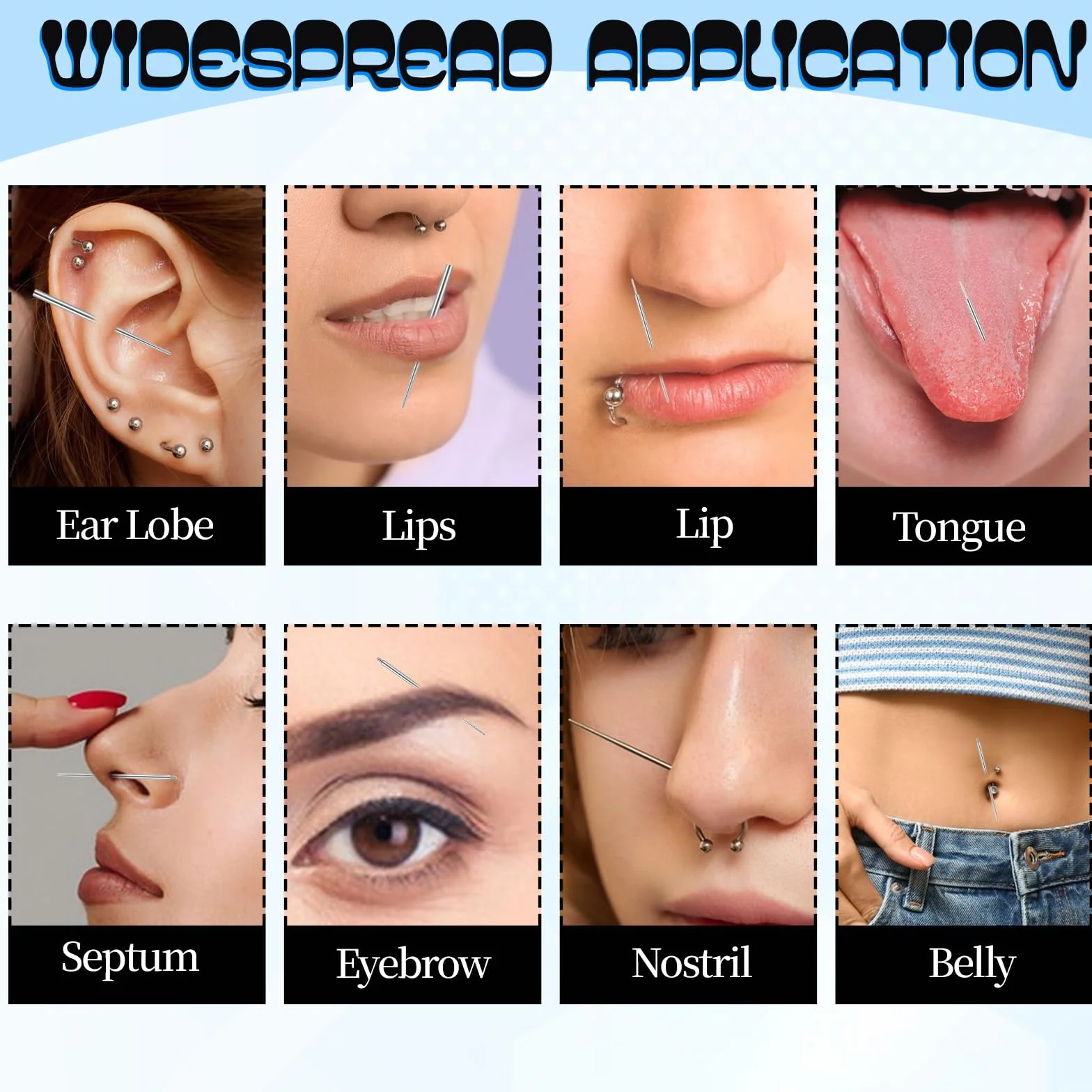 Tucnoeu 1 szt. zestaw kolczyków do piercingu, igła do piercingu, idealnie nadaje się do uszu, nosa, warg, brzucha, początkujących i profesjonalistów