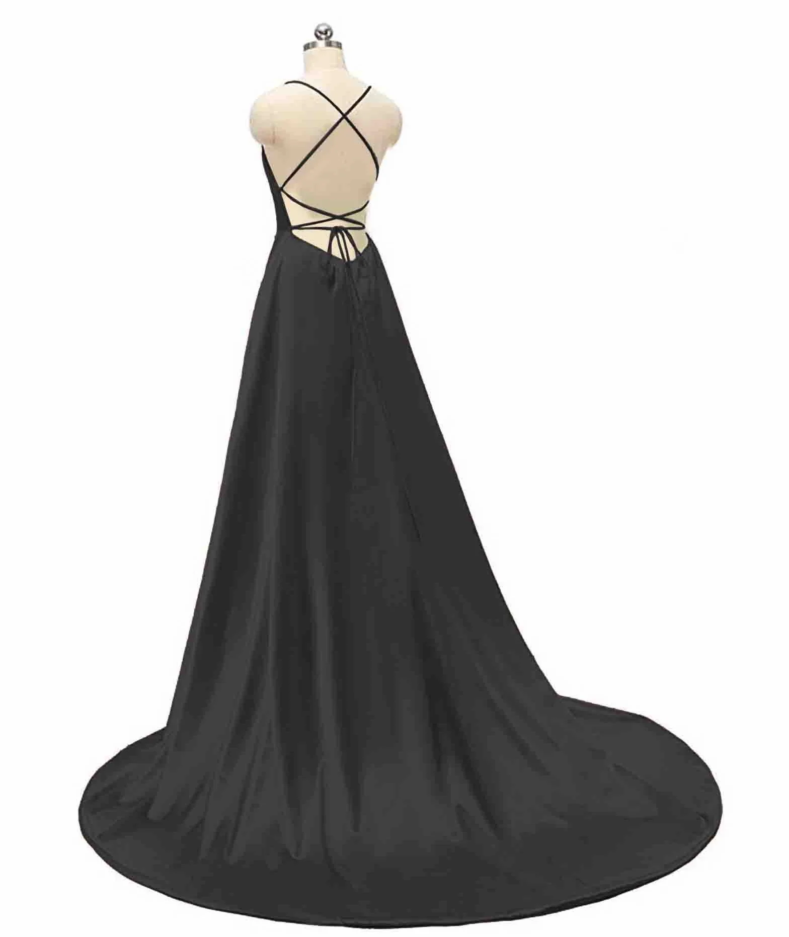 HAHAEMMA Elegancka długa sukienka damska, balowa, ślubna, wieczorowa, z kieszeniami, satynowa, o trapezowym kroju, wiązana na szyi, na cienkich ramiączkach, dla panny młodej, księżniczki, druhny