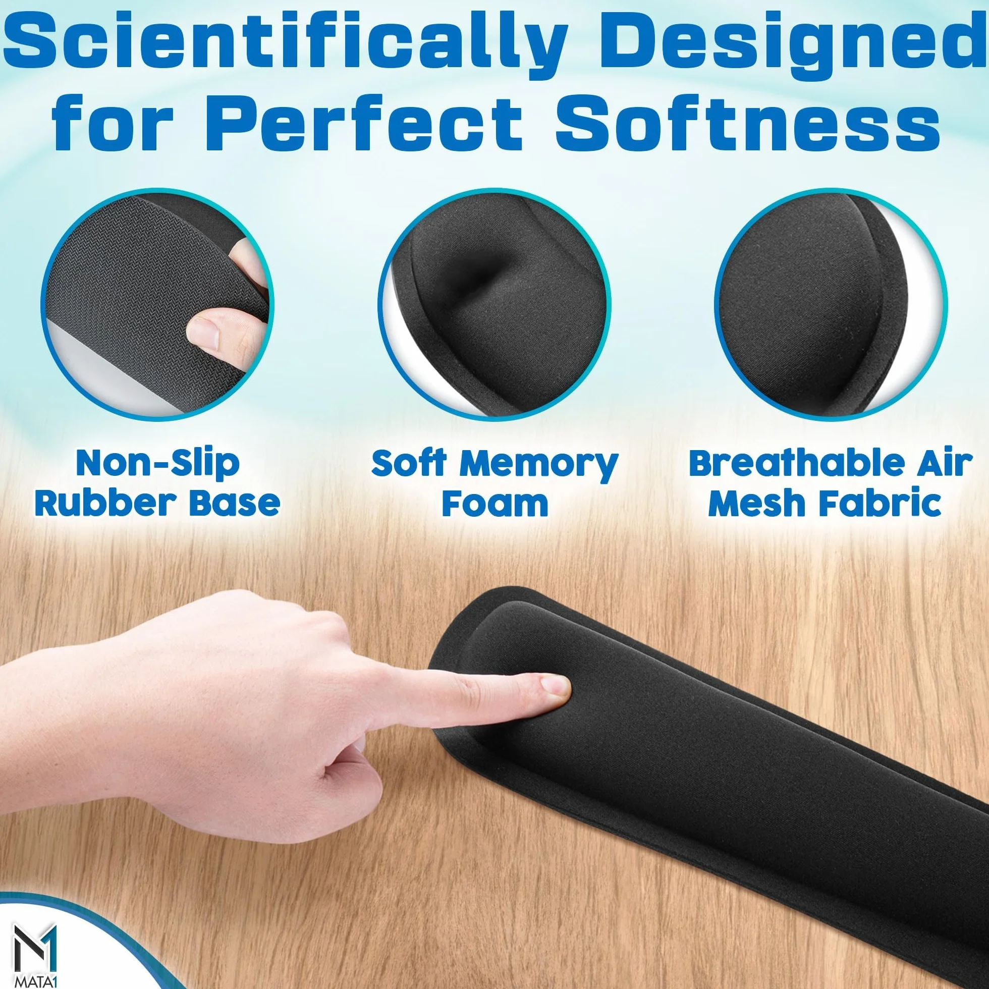 Keyboard Wrist Rest Pad w/Mouse Arm Support (Black), Comfortable Memory Foam Cushion Gel Rests for Typing & Elbow Pain Relief