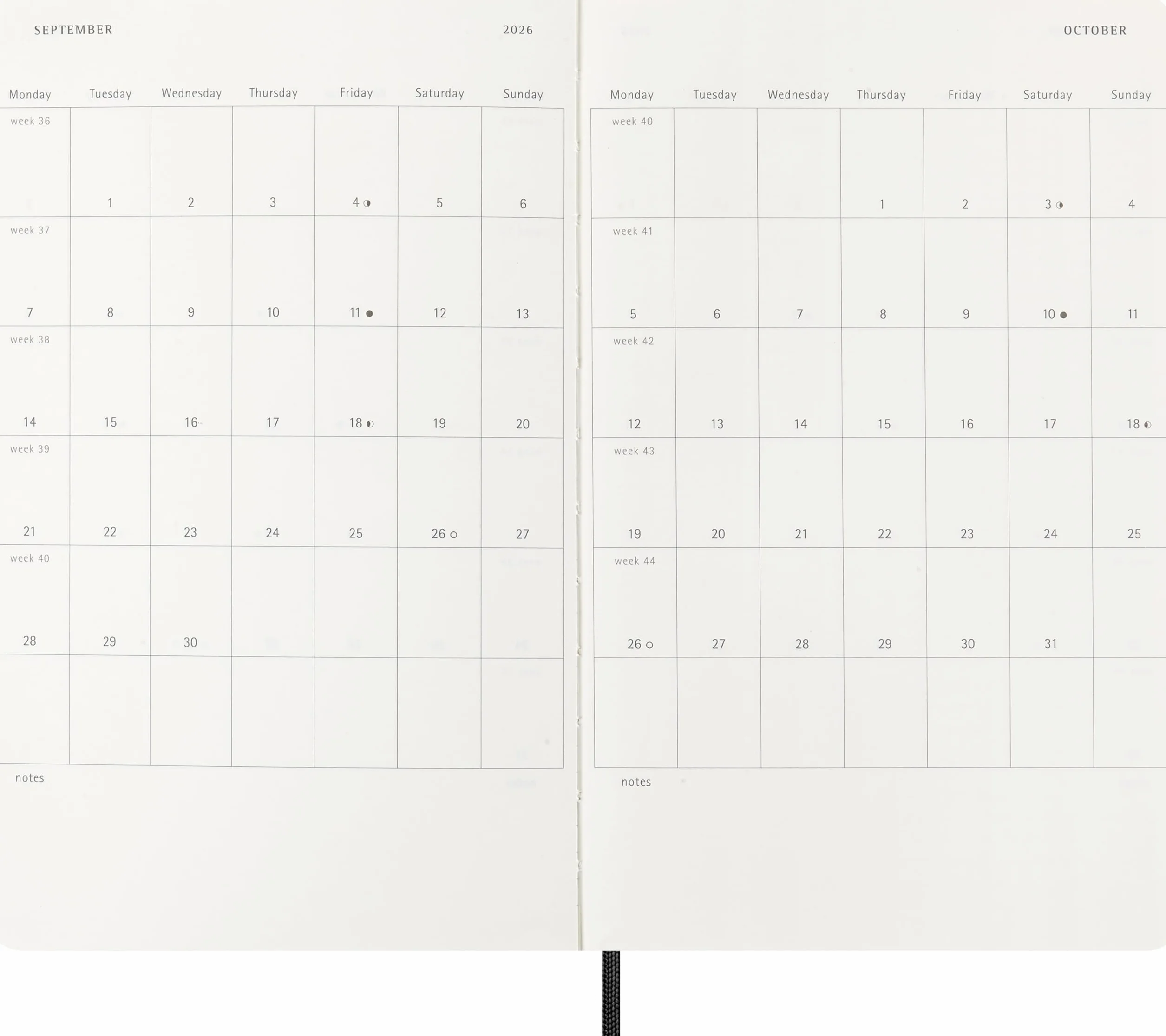 Moleskine 12 Monate Wochen Notizkalender 2026, Large/A5, 1 Wo = 1 Seite, rechts linierte Seite, Weicher Einband, Schwarz
