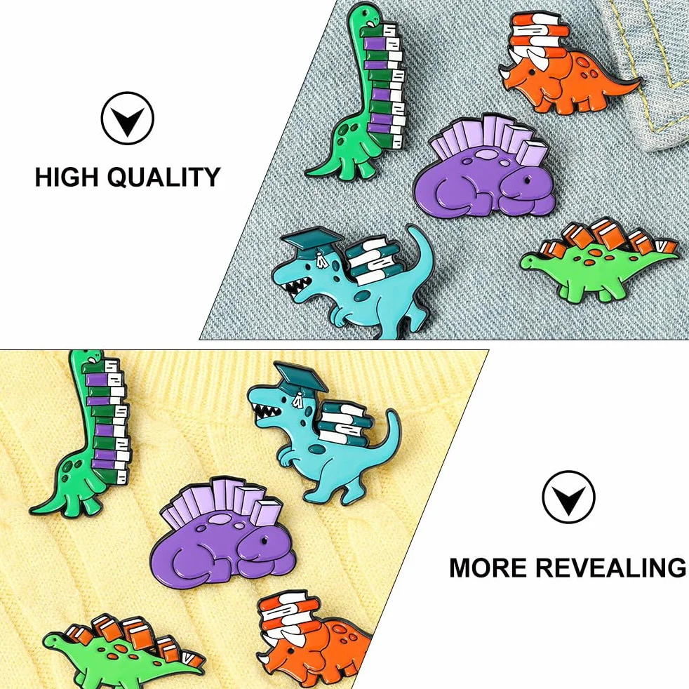 Happyyami 5 szt. kreskówkowa broszka przypinka dinozaur dinozaur z książką, odznaka, ubrania, torby, plecaki, klapy, przypinki, dla kobiet, dziewcząt, odzież, dekoracja,, 3.3x2.8cm, Metal