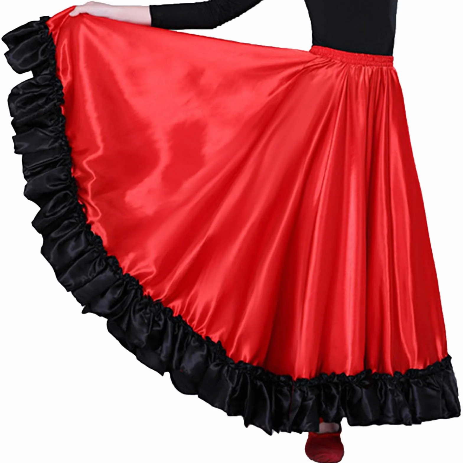 TTAO Dziewczęca spódnica do tańca flamenco, spódnica maxi, plisowana spódnica do tańca, trening, hiszpańska spódnica do walki byków, spódnica łacińska salsa rumba, spódnica swing