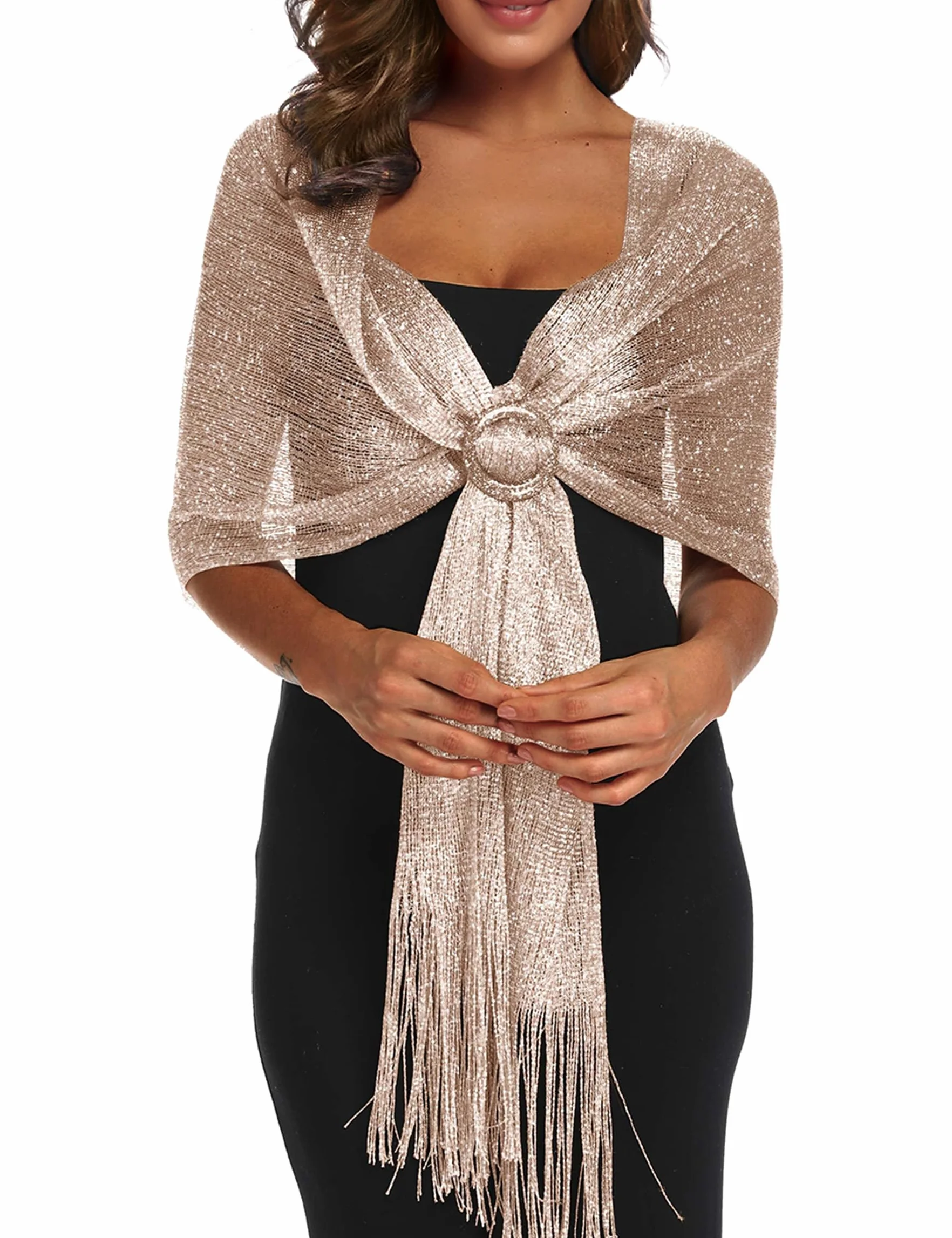 Rheane Shawls and Wraps for Evening Dresses Silver Shawl Shall for Women Dress Cover Up Formal Evening Wraps and Shawls Formal Sheer Dressy Scarf (Warm Taupe)