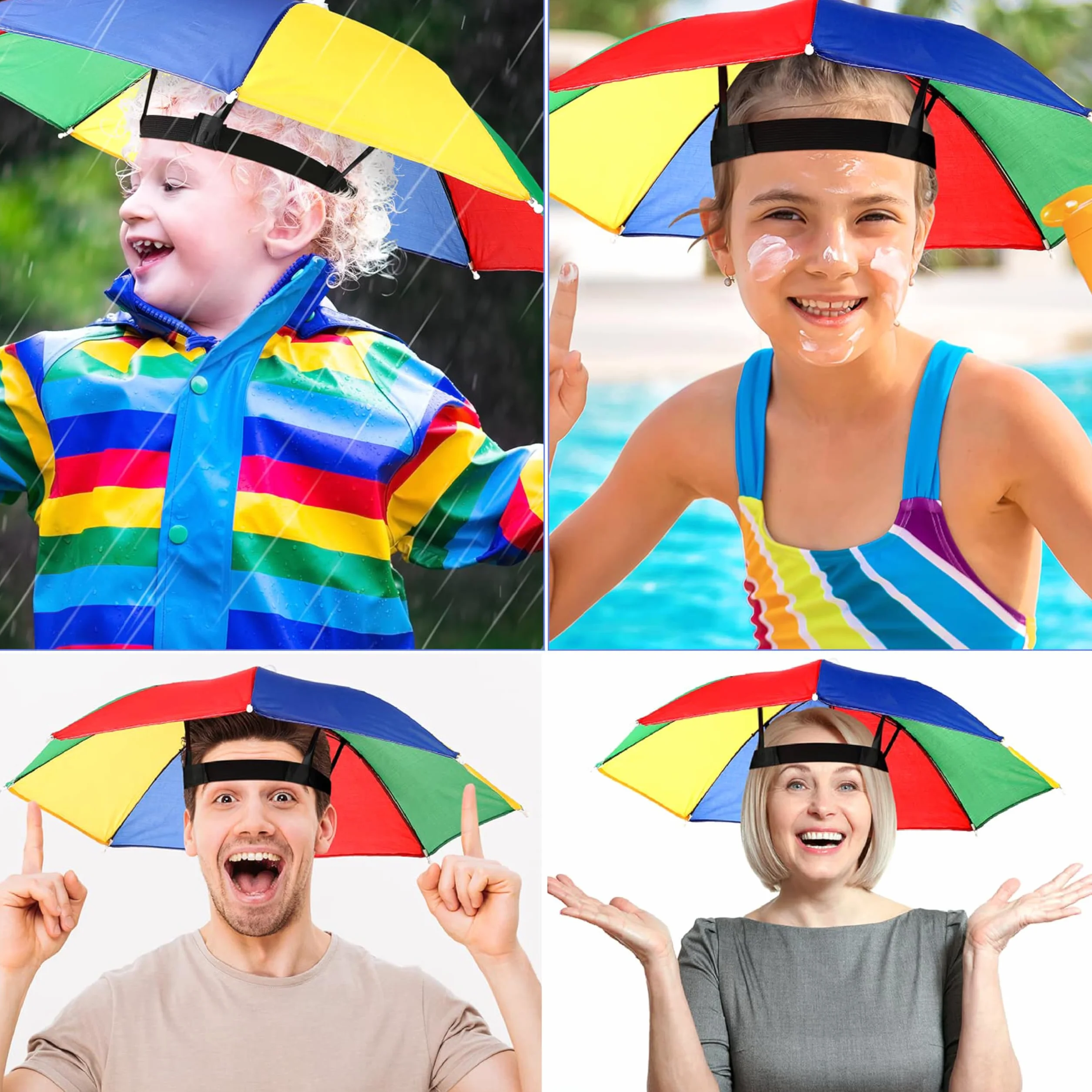 4 sztuki kapeluszy parasolowych jako prezent żartobliwy, karnawałowy kapelusz parasolowy, składany kapelusz parasolowy, kapelusz przeciwsłoneczny, parasol na głowę, składany kapelusz
