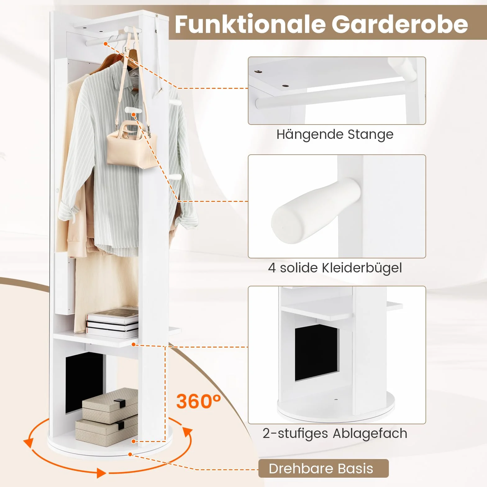COSTWAY szafka na biżuterię z lustrem, wolnostojąca szafka z lustrem, obrotowa w 360° z diodami LED, organizer na biżuterię i kosmetyki