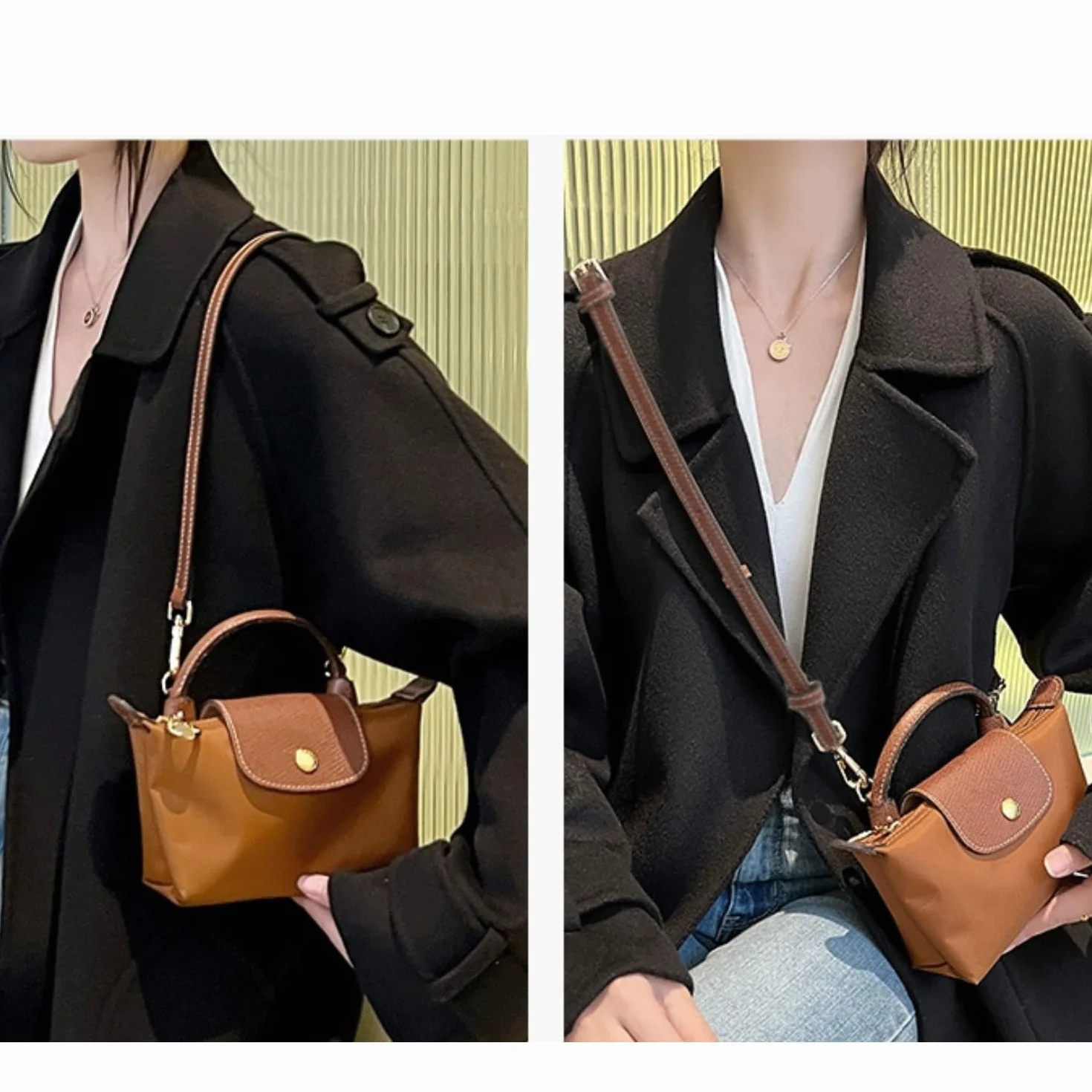 Zocipro Mini Pasek do Torebki Longchamp - Regulowany Skórzany Pasek Crossbody, Bez Dziurkowania, Zapasowy Pasek na Ramię (Brązowy), Uniwersalny Rozmiar