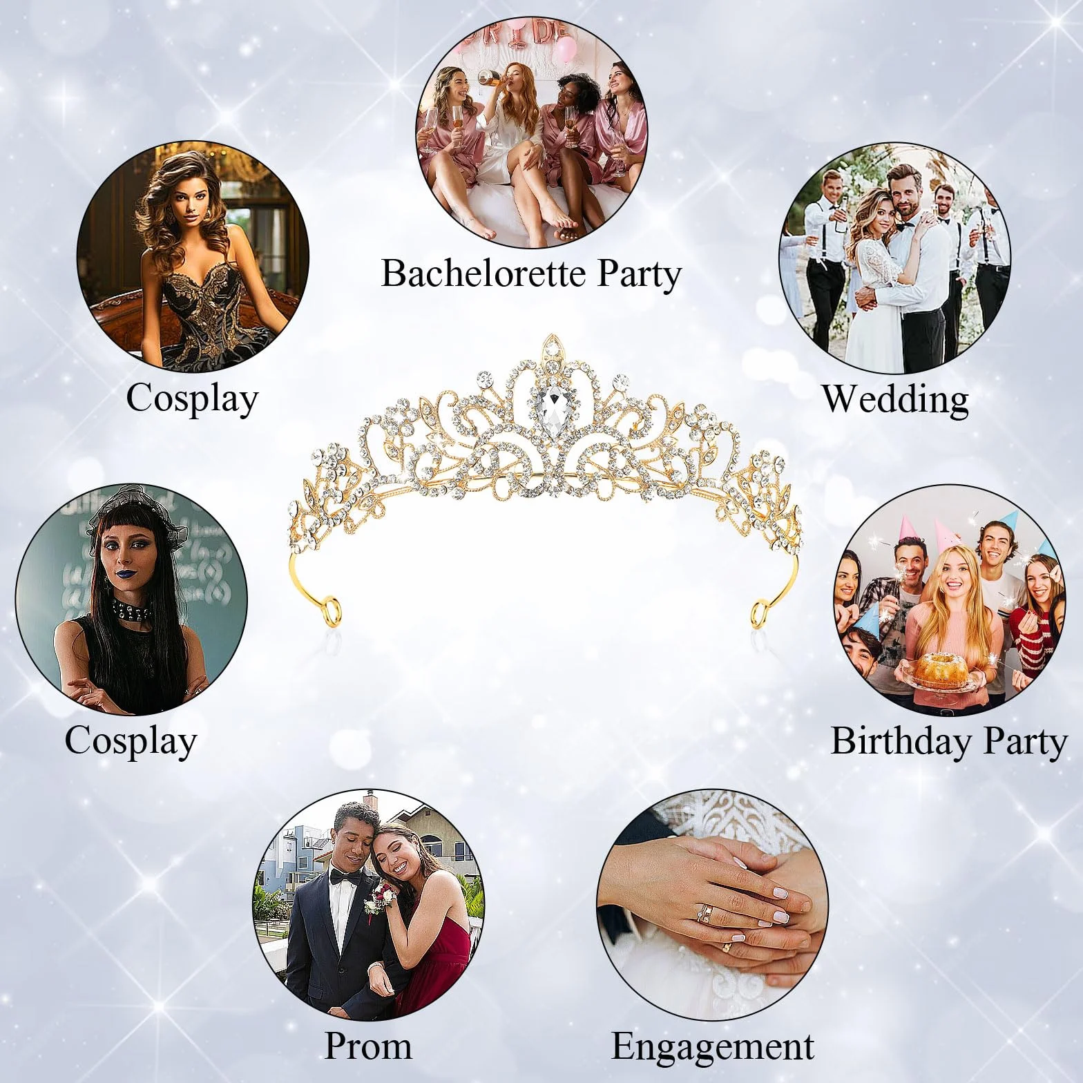 Elegancka korona księżniczki dla dziewcząt, kobiet, tiara, kryształowa tiara, opaska z kryształem górskim, na prezent, biżuteria do włosów na wesele, imprezę taneczną, Einheitsgröße, stop metali, Stop