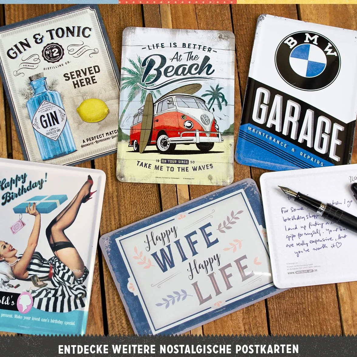 Nostalgic-Art Blaszana kartka pocztowa w stylu retro, 10 x 14 cm, oryginalny produkt licencjonowany (OLP), BMW – tylko Drivers – pomysł na prezent dla fanów akcesoriów BMW, kartka pocztowa z metalu,