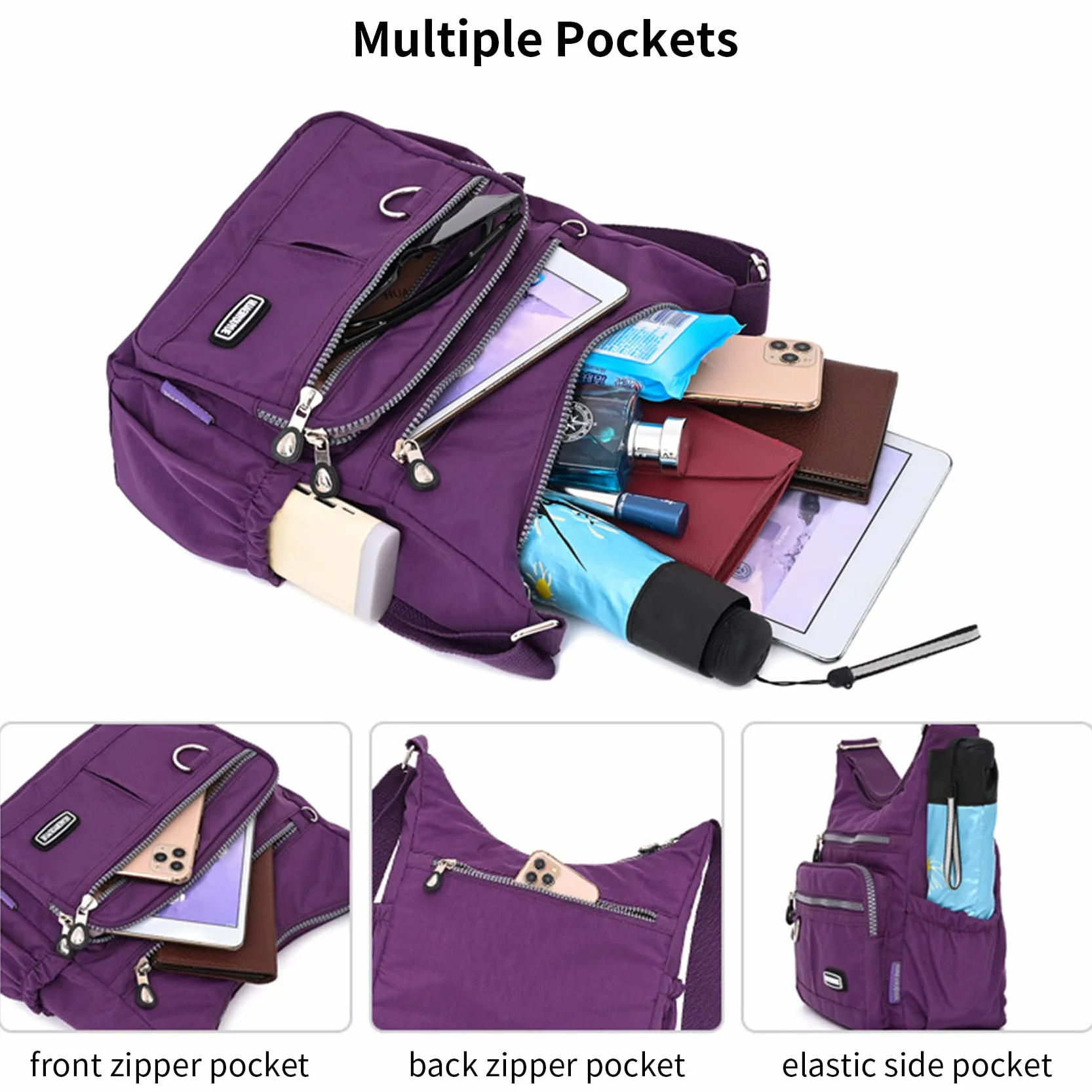 NOTAG Torba crossbody dla kobiet lekka wodoodporna wielokieszeniowa