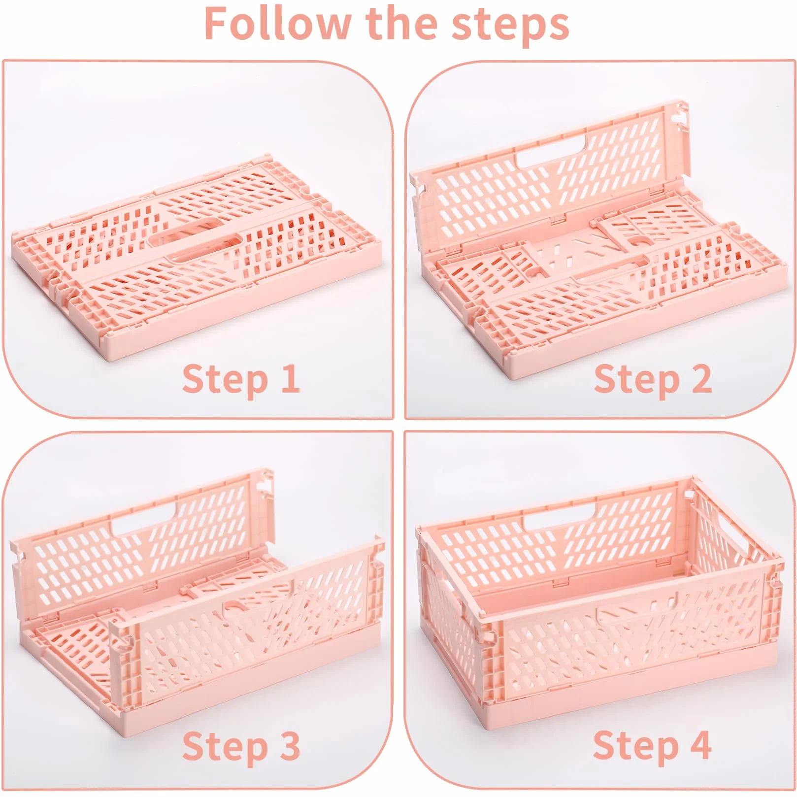 2 sztuki składanych skrzynek, plastikowe pudła składane stabilne, składany kosz do przechowywania, plastikowy kosz składany do łazienki szafy kuchni organizer 30,5 x 20 x 11,5 cm biały różowy