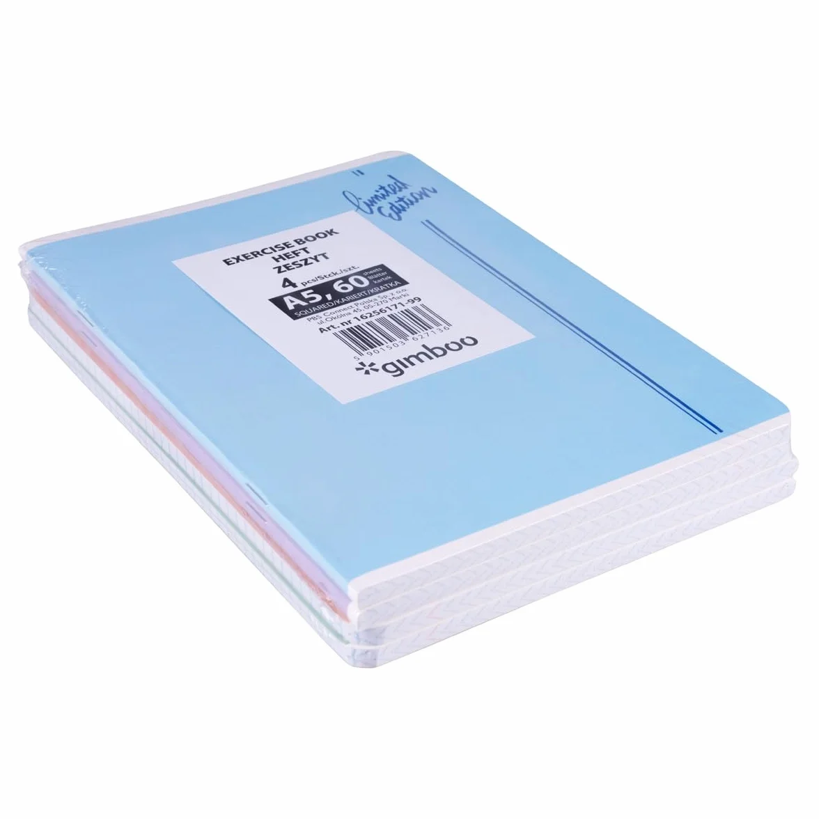 Zeszyt szkolny/format A5 60/60 arkuszy w kratkę/mieszane, 4 sztuki w opakowaniu, różne motywy, dla dzieci na rozpoczęcie szkoły podstawowej, z marginesem/białe kartki, niebieska kratka