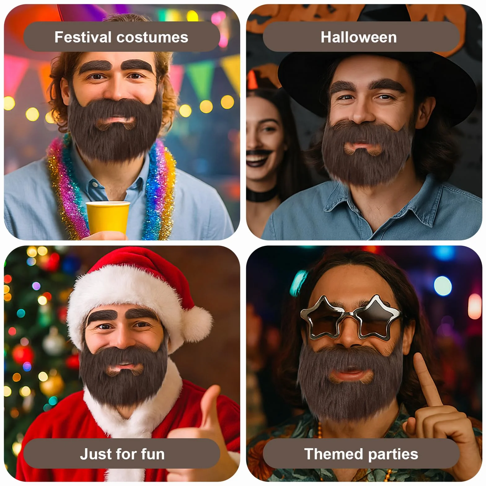 Sztuczne brody i sztuczne brwi, samoprzylepne, sztuczne wąsy, na cosplay, Halloween, imprezę, nowość cosplay, kostium na twarz