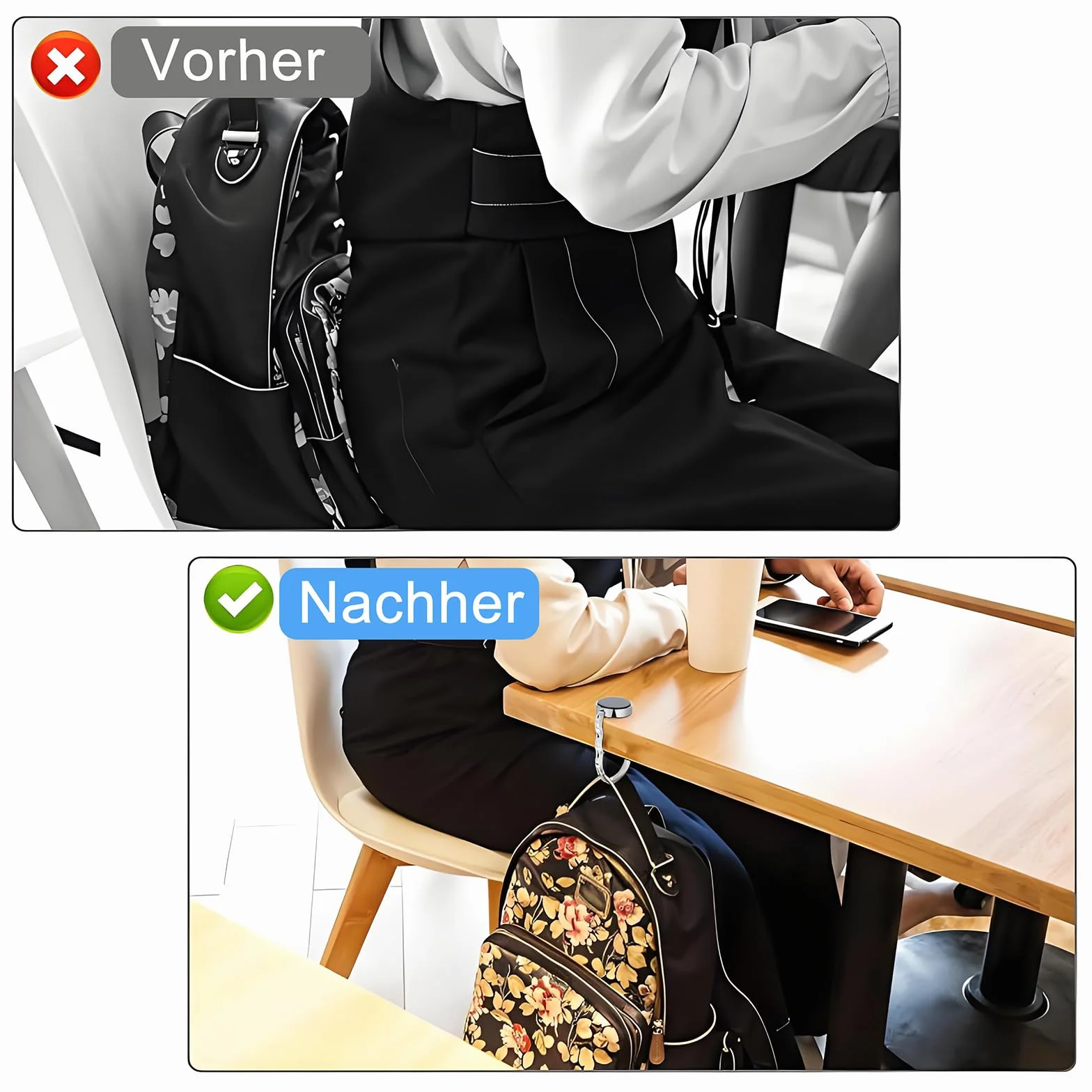 2 sztuki uchwytów do torebki na stół, składany haczyk do torebki, na stół, do torebki, na biurko, do restauracji, wieszak do 5 kg (czarny)