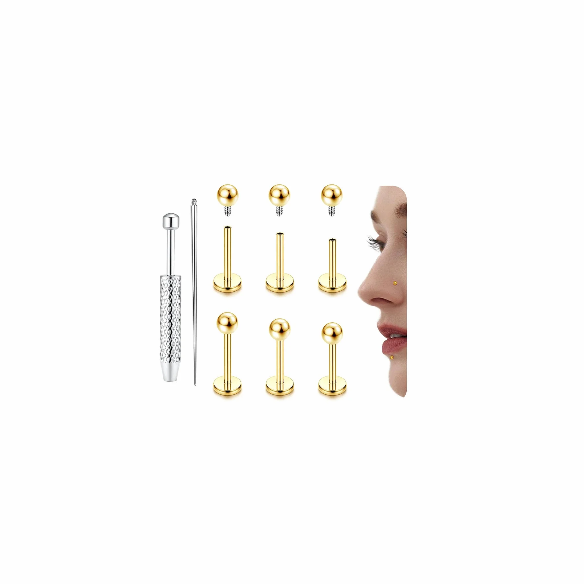 YADOCA G23 Titan Helix piercing tragus kolczyki z gwintem wewnętrznym labret conch piercing hipoalergiczne helix kolczyki do uszu, srebrny, złoty, tragus, biżuteria