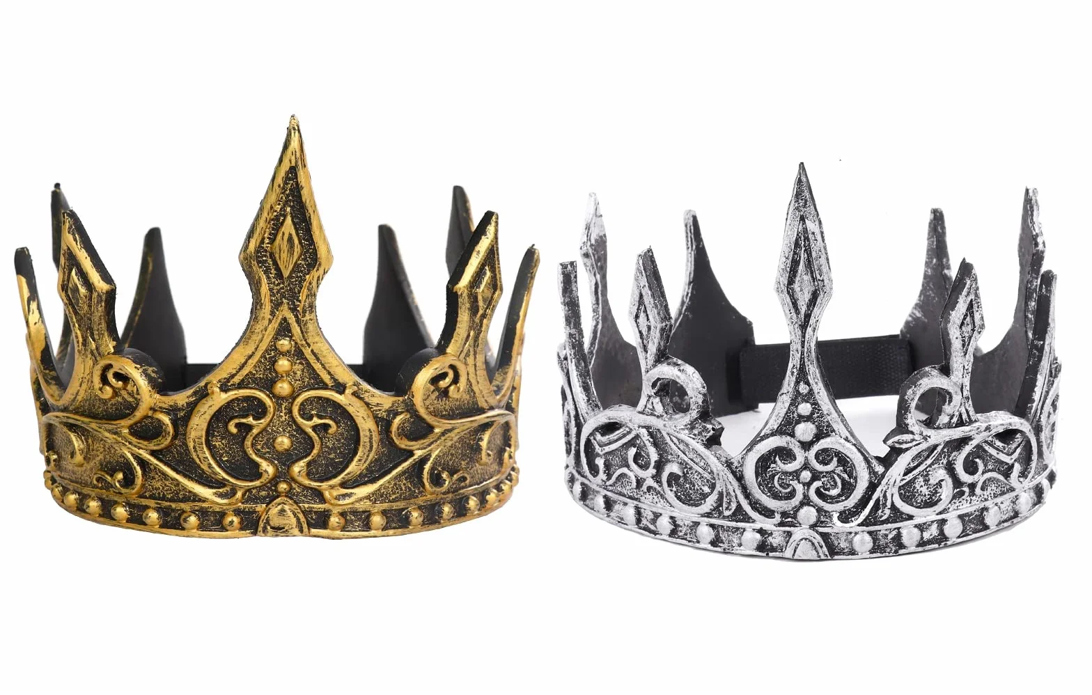 VKI® 2 sztuki, średniowieczna korona królewska, opaska na czoło, tiara, na Halloween, Cosplay, kostium karnawałowy dla dorosłych, złota i srebrna