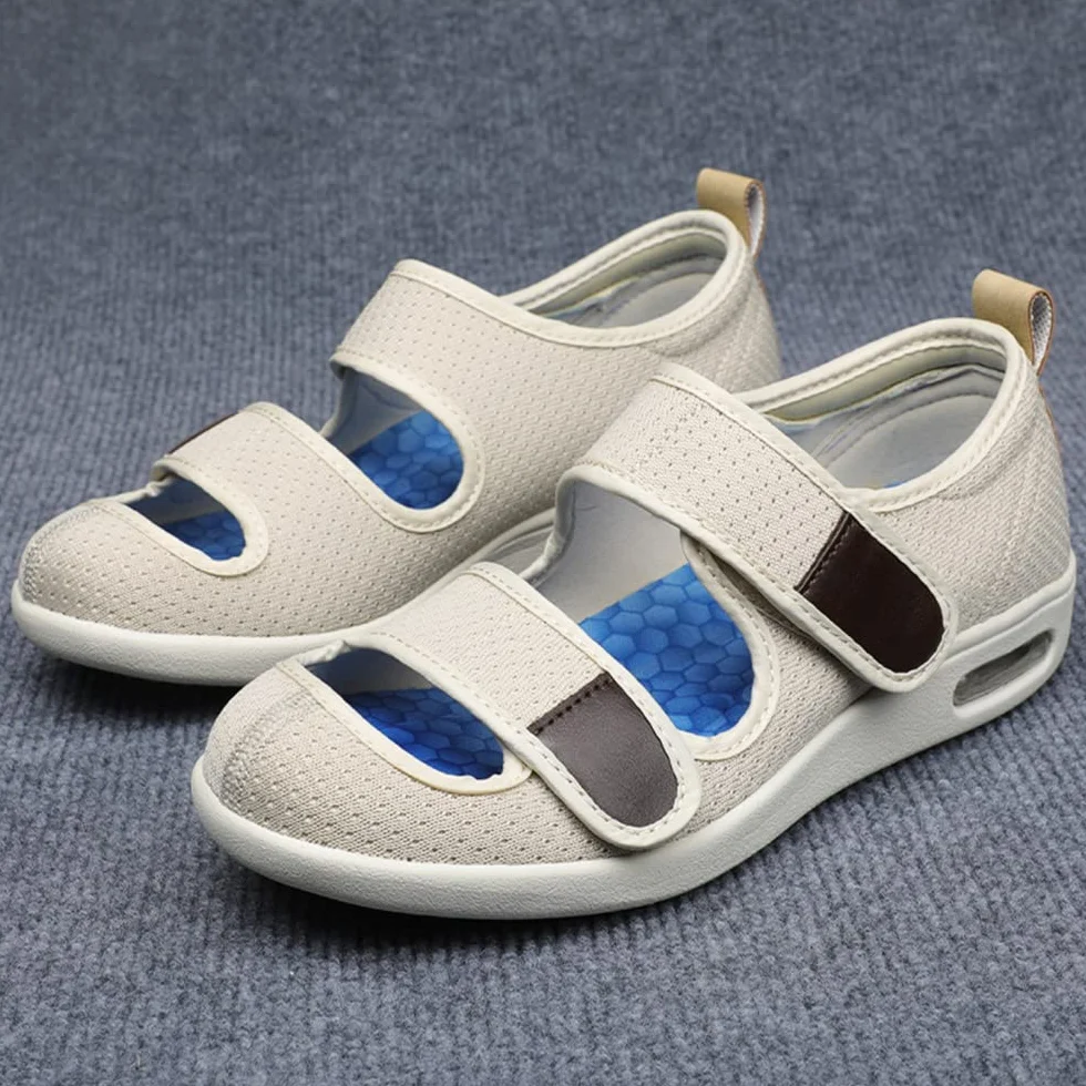 Ortopedyczne buty dla kobiet z cukrzycą haluksy regulowane szerokie (Beige 37.5EU)