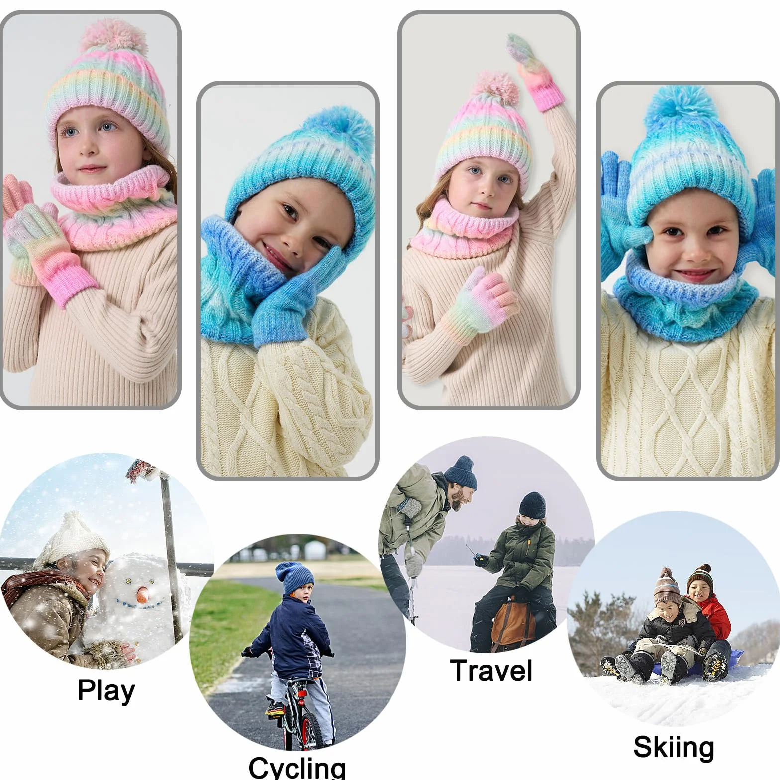 Baynetin Czapka z dzianiny dla dzieci zima szalik rękawiczki czapka z dzianiny z pompompomem chłopcy czapka szalik czapka beanie ocieplacz na szyję dla chłopca dziewczynki 2-8 lat