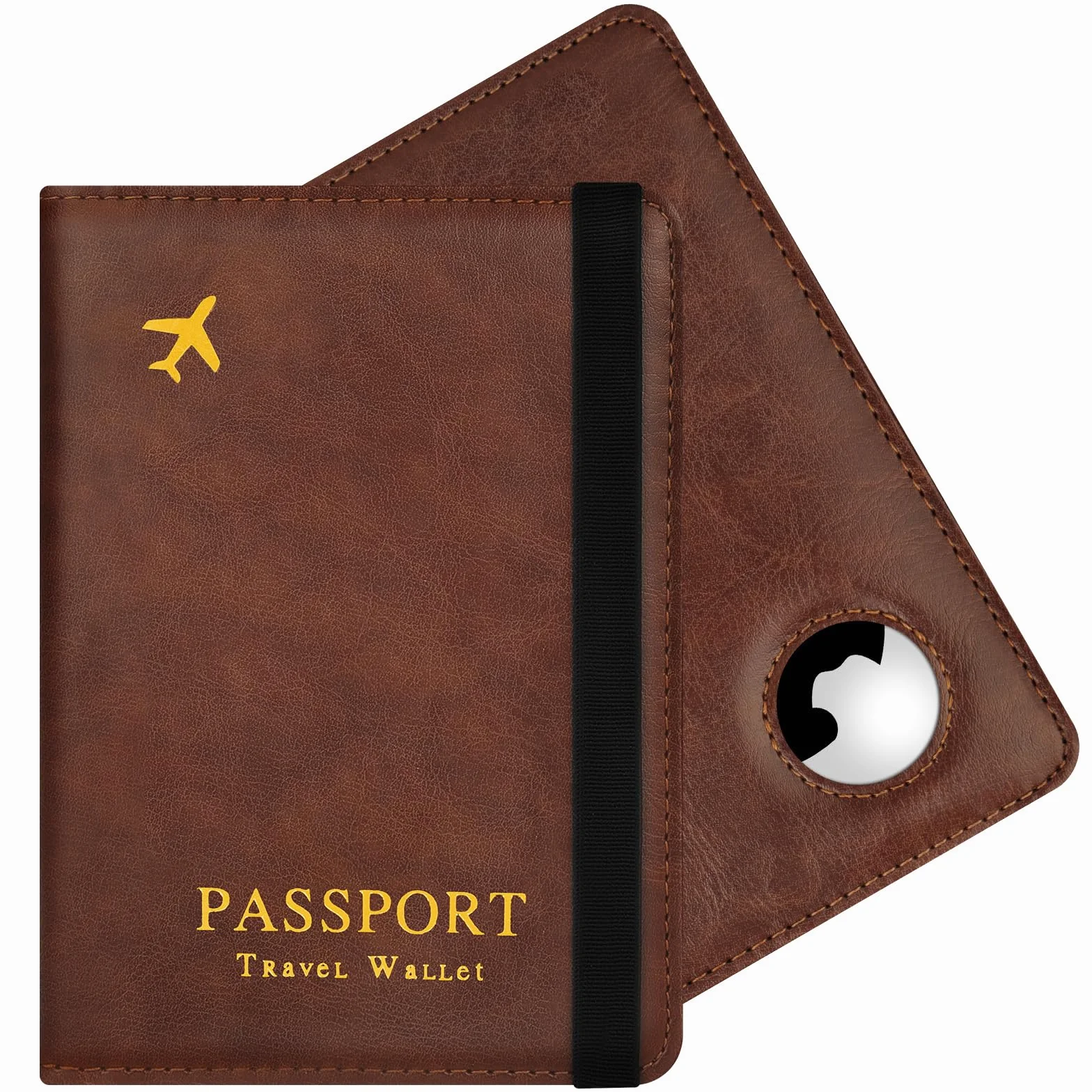 Etui na paszport, skórzane etui na paszport, etui na paszport z gniazdem Airtag, na karty identyfikacyjne, karty kredytowe, bilety lotnicze, paszporty, dokumenty podróżne, Brązowy, 15.1 x 11 x