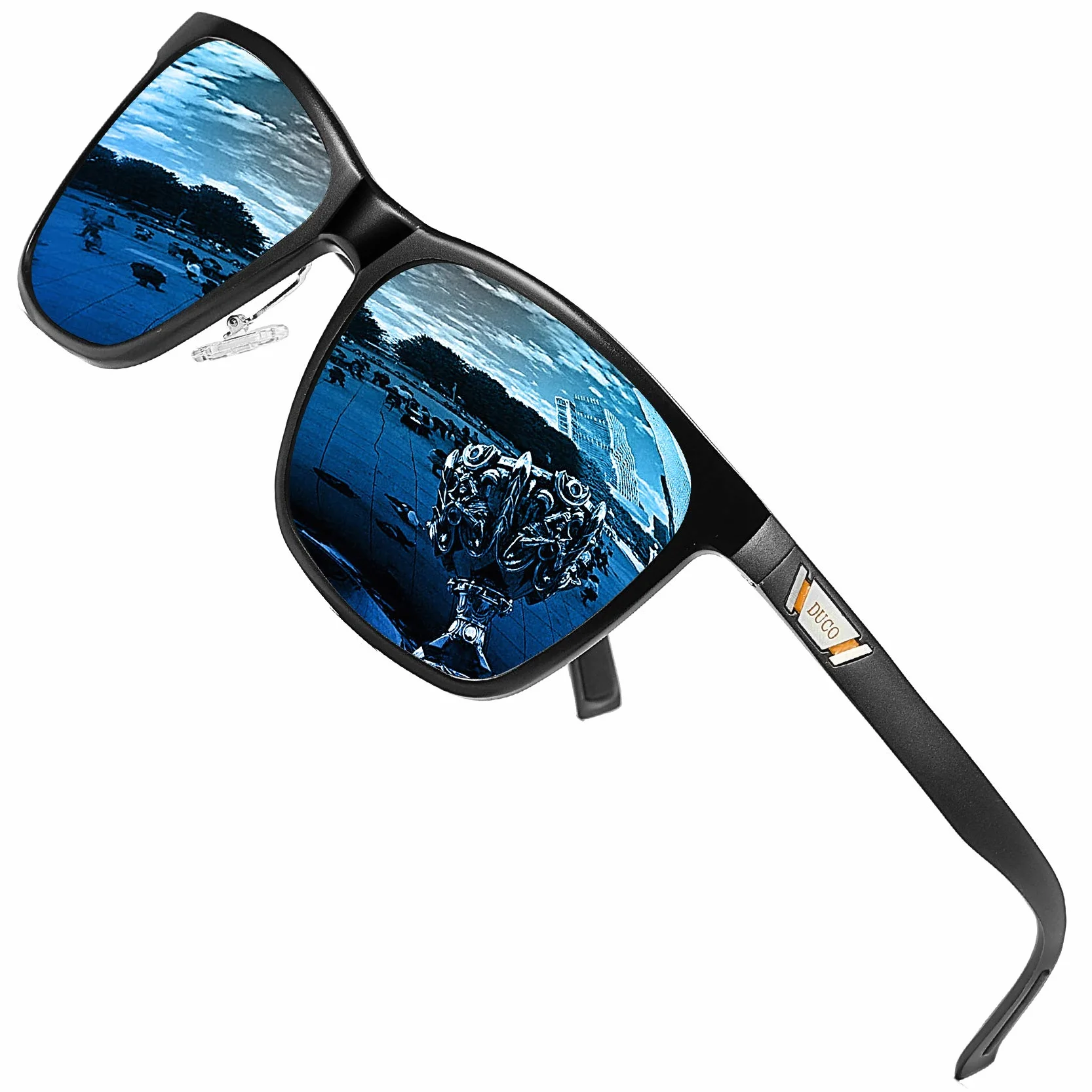 DUCO Okulary przeciwsłoneczne z polaryzacją dla mężczyzn z ochroną UV400, retro, prostokątne oprawki, ultralekkie metalowe oprawki, okulary kierowcy, sportowe okulary przeciwsłoneczne 3029H