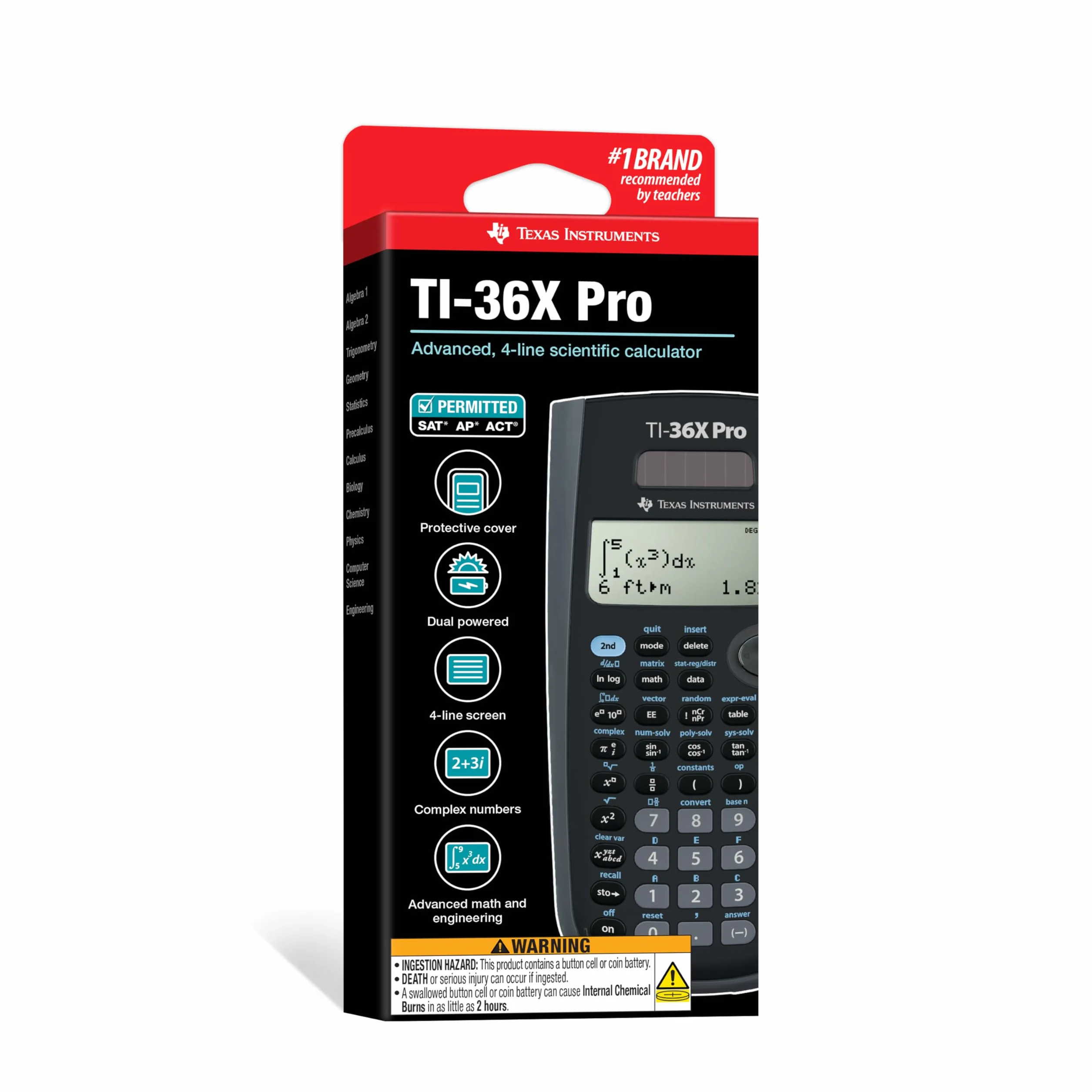 Texas Instruments TI-36X Pro kalkulator szkolny (4-liniowy), tylko z instrukcją i językiem francuskim, 36PRO/TBL/1L1, czarny