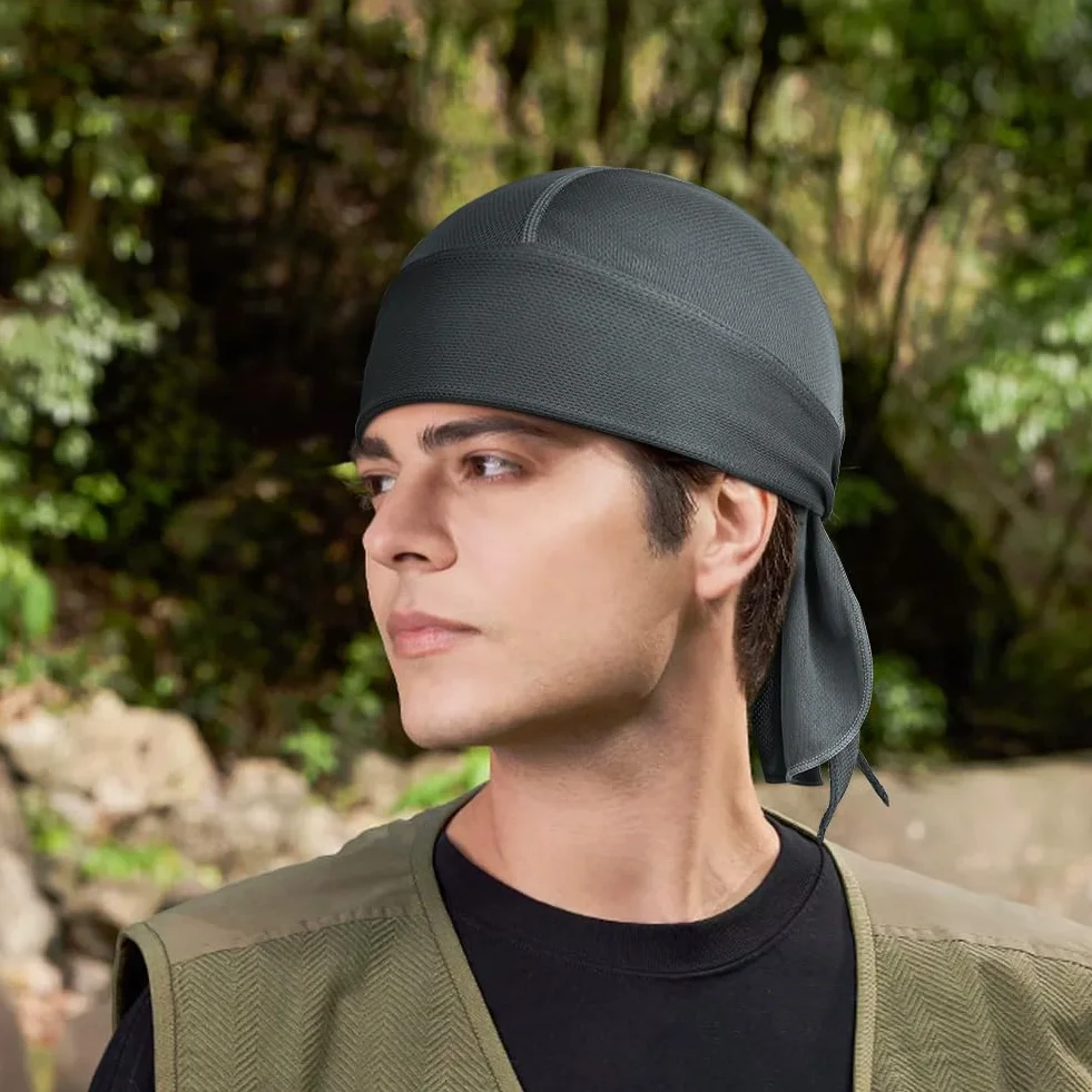 Bandana Czapka kolarska, Szybkoschnąca, Oddychająca Czapka Piracka, Sportowa Bandana Czapka Motocyklowa dla Mężczyzn Kobiet, Elastyczna Antypotliwość, Szybkoschnąca, Szary, 52-58cm