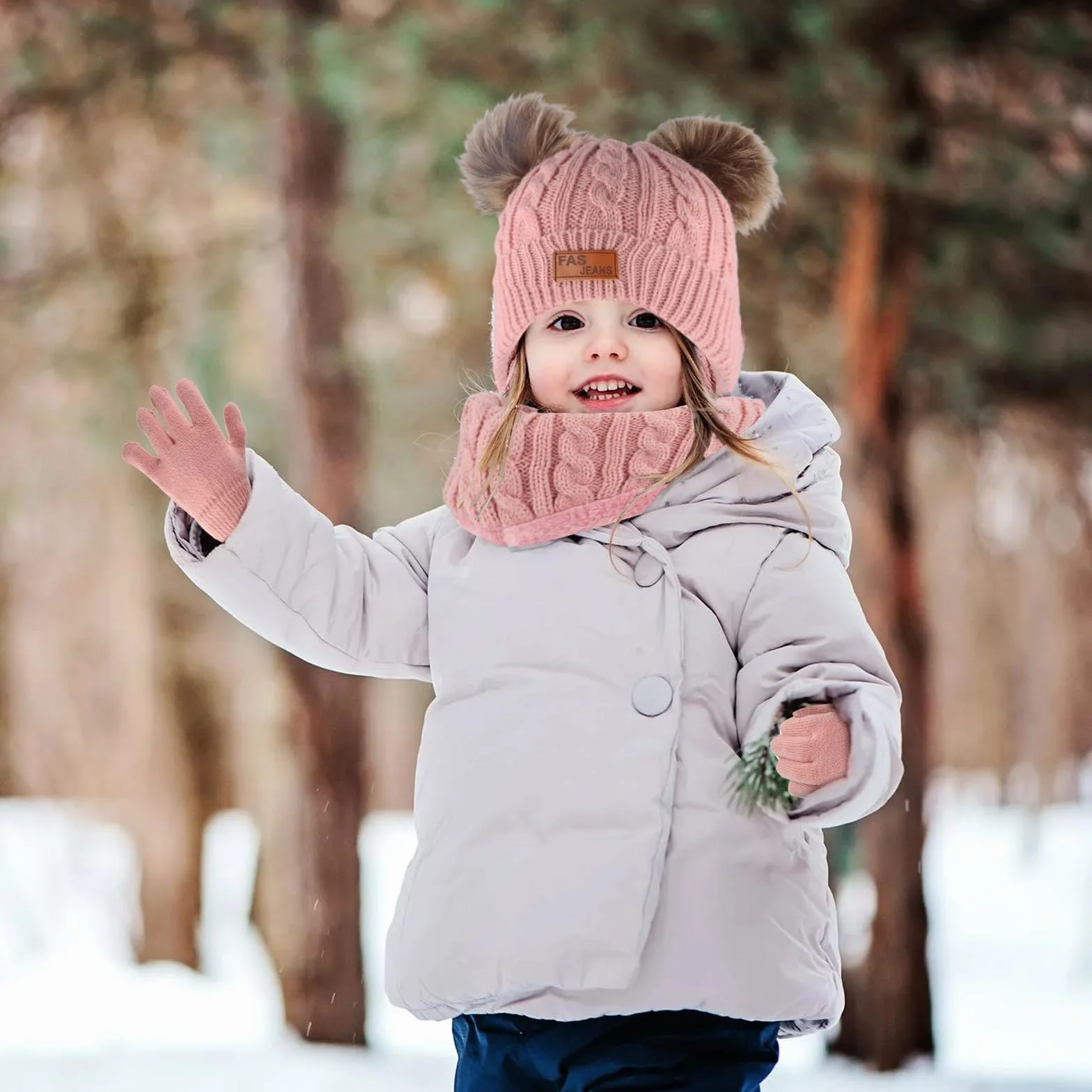 Zestaw 3 czapek, szalików, rękawiczek dla dzieci, czapka beanie, okrągły szal z podszewką polarową, ciepły zimowy zestaw dzianin, czapka szalik i rękawiczki dla chłopców, dziewcząt w wieku