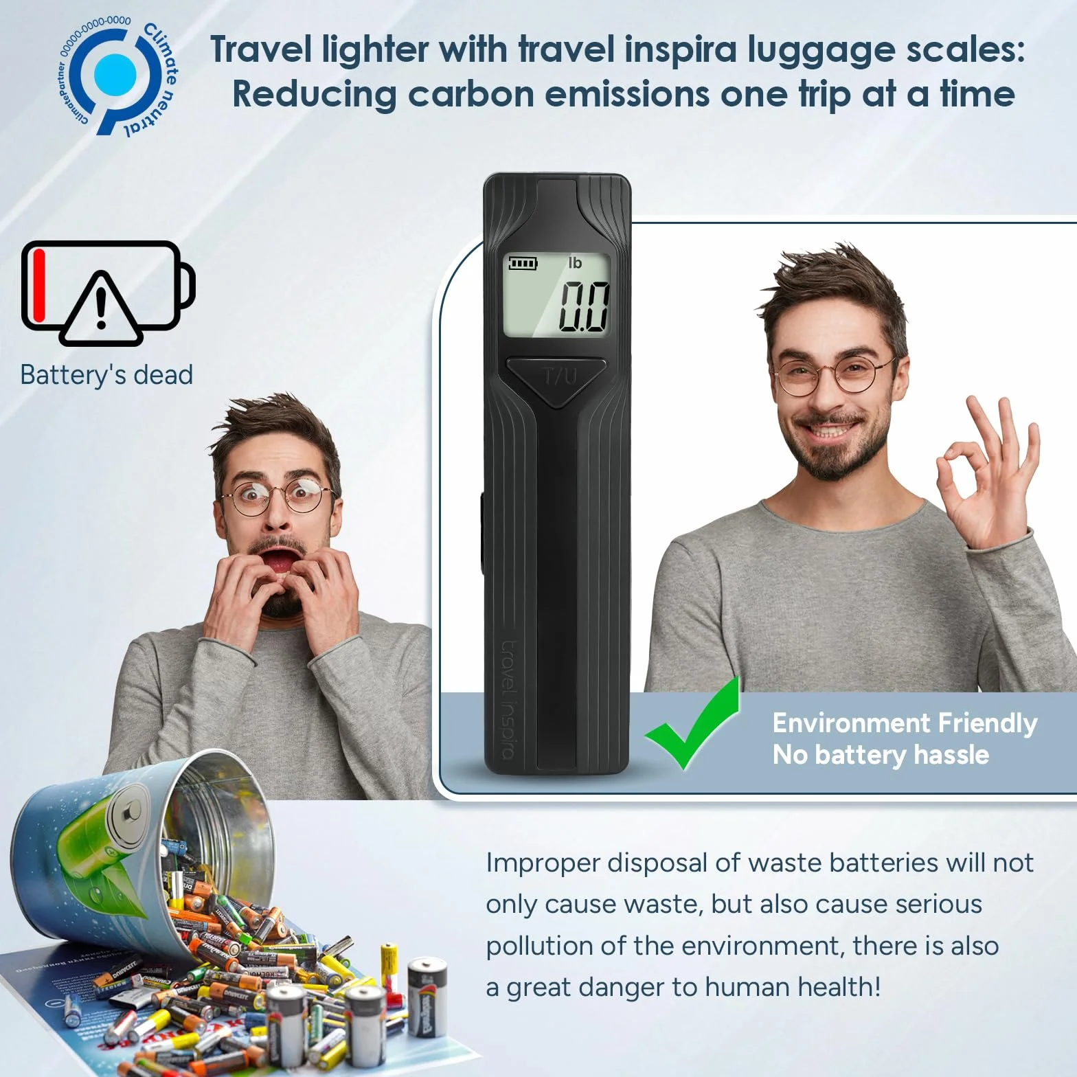 travel inspira Waga bagażowa bez baterii, przenośna waga bagażowa do podróży, cyfrowa waga bagażowa z hakiem, waga ręczna do walizki do 50 kg (czarna)