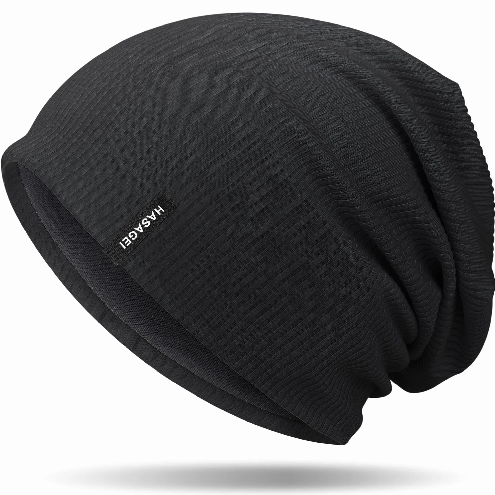 HASAGEI Czapka dla mężczyzn i kobiet, Slouch Beanie, damska czapka, na czas przejściowy, miękka, lekka, modna z dżerseju, uniseks, ciepła zimowa, idealna na wiosnę, jesień i zimę, czarna, jeden rozmiar