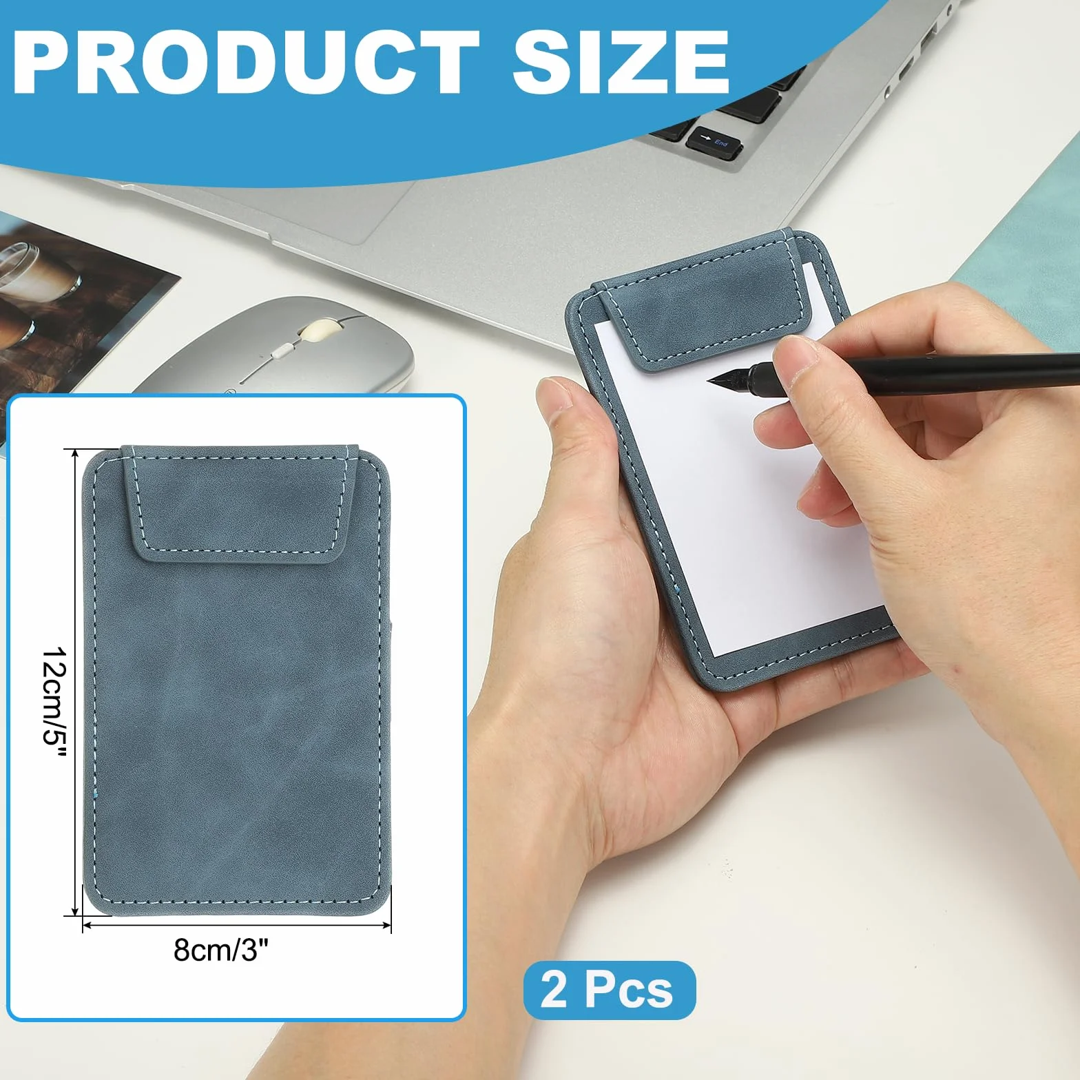 QUARKZMAN 2 szt. Mini Clipboard, 5" x 3" Małe skórzane uchwyty na długopisy, mały rozmiar magnetyczny tablet do pisania do biura, biznesu, restauracji i hoteli (niebieski)
