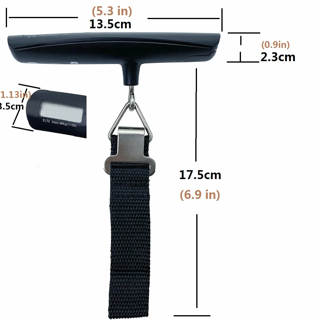 CAMRY Waga bagażowa podróżna waga bagażowa z wyświetlaczem LCD, funkcja tary, obciążenie do 50 kg, kolor czarny