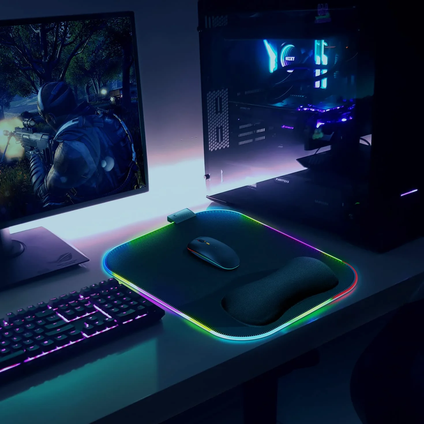 Gimars Myszka z Podpórki pod nadgarstek, 30 x 25 cm, Ergonomiczna Gamingowa Podkładka z 10 Trybami LED, Antypoślizgową Podstawą, Tkanina Lycra. RGB Oświetlenie, Wspomaganie Łokcia