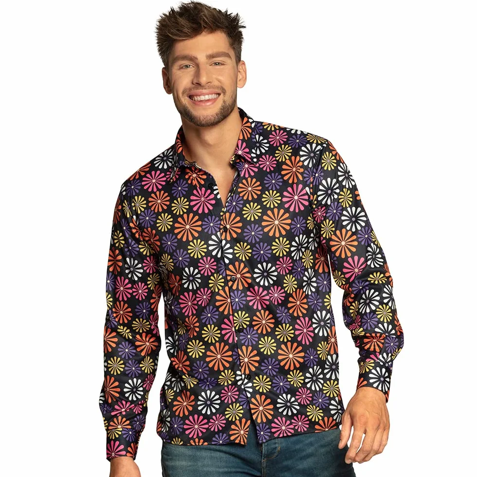 Boland - Flower Power Shirt, dla mężczyzn, koszula, top, dla dorosłych, w kwiaty, hawajska, hippie, lata 70-te, impreza tematyczna, karnawał, bal przebierańców, przebranie, kostium, fantazyjny strój
