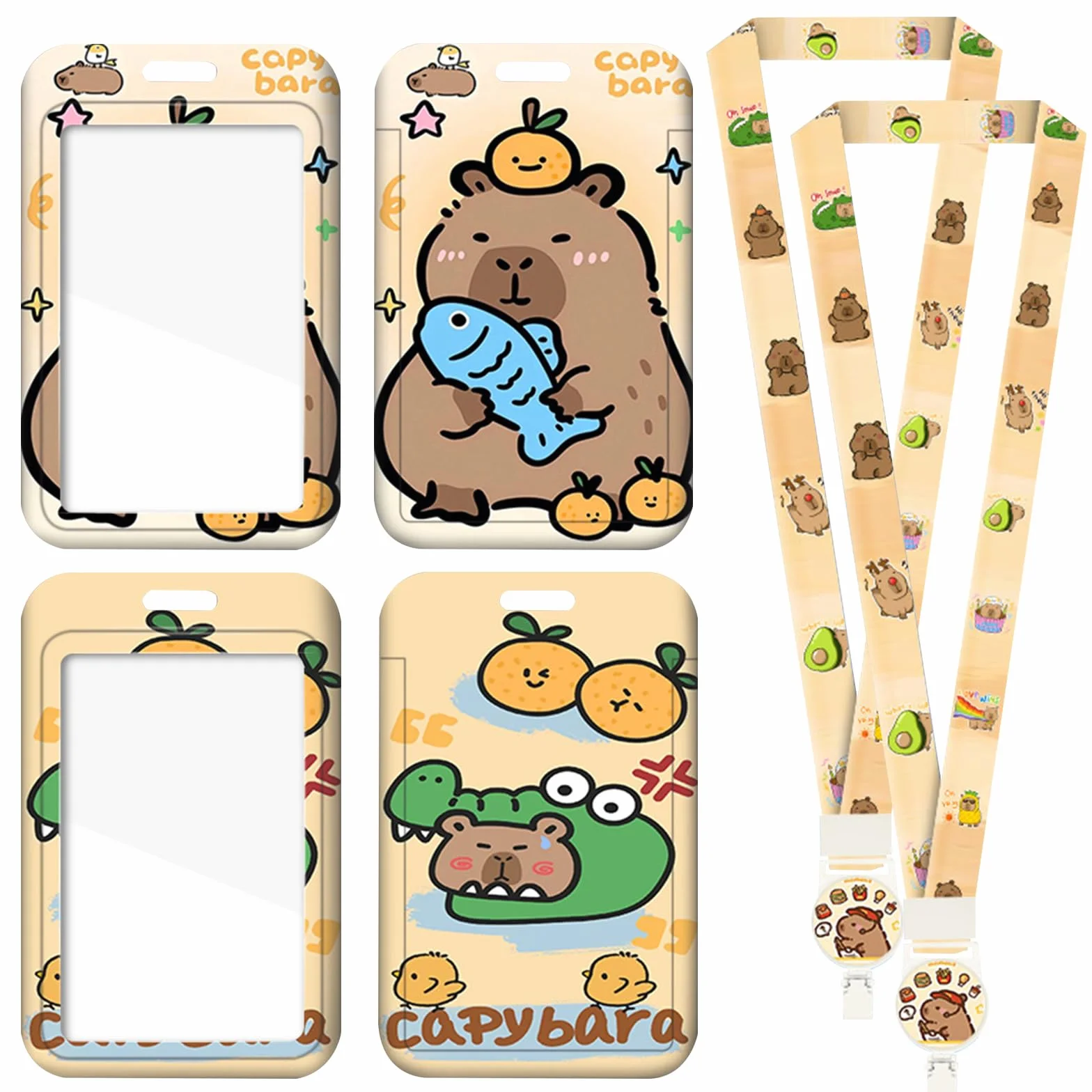2 sztuki Etui na dowód osobisty Capybara z tasiemką, Wyciągany smycz uchwyt na dowód osobisty, Uchwyt na karty Capybara dowód osobisty, Urocze etui na karty z tasiemką, Uchwyt na plakietkę dla