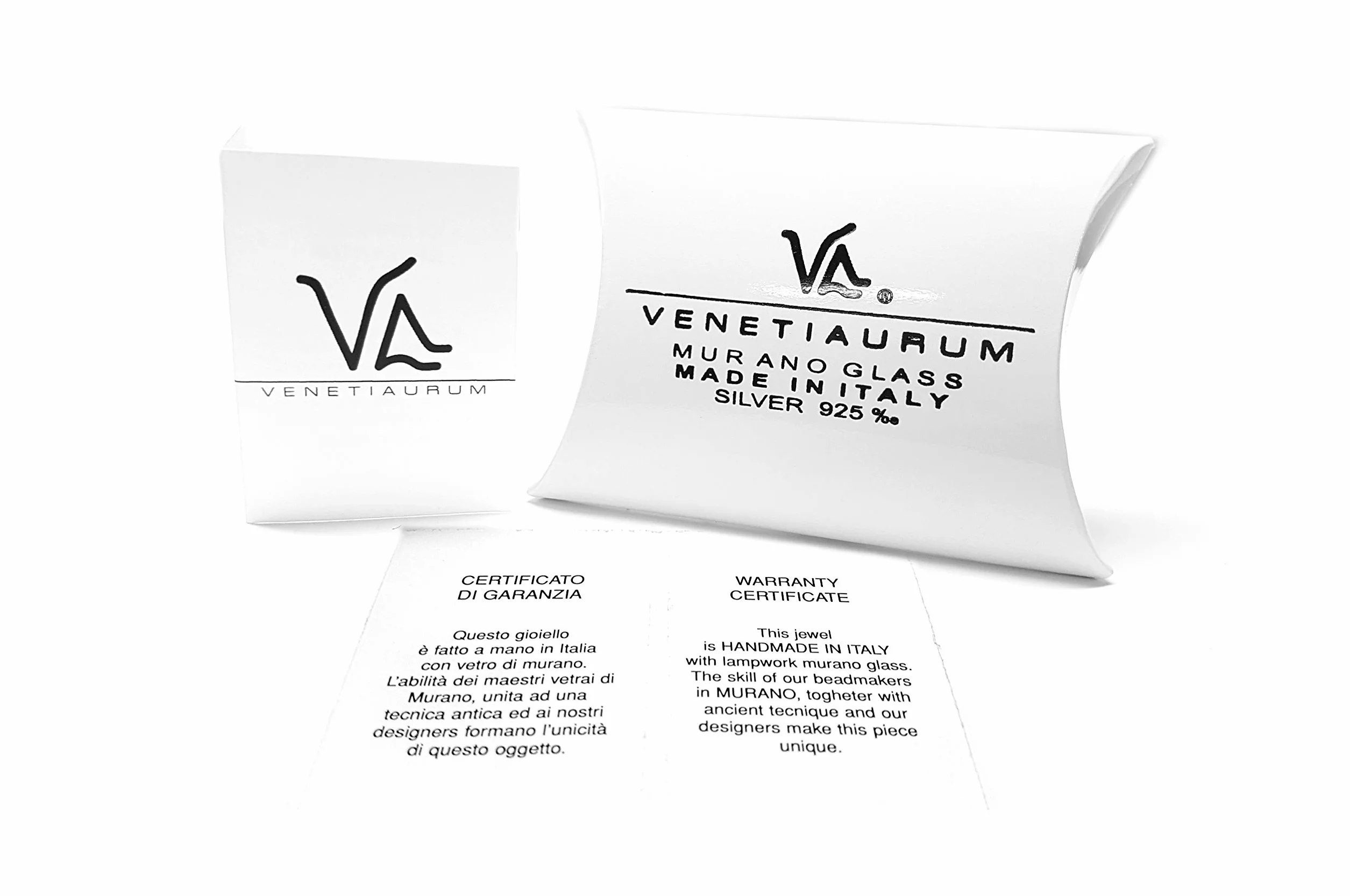 Venetiaurum – Wisiorek z prawdziwego szkła Murano i srebra próby 925 – biżuteria "Made in Italy" z certyfikatem