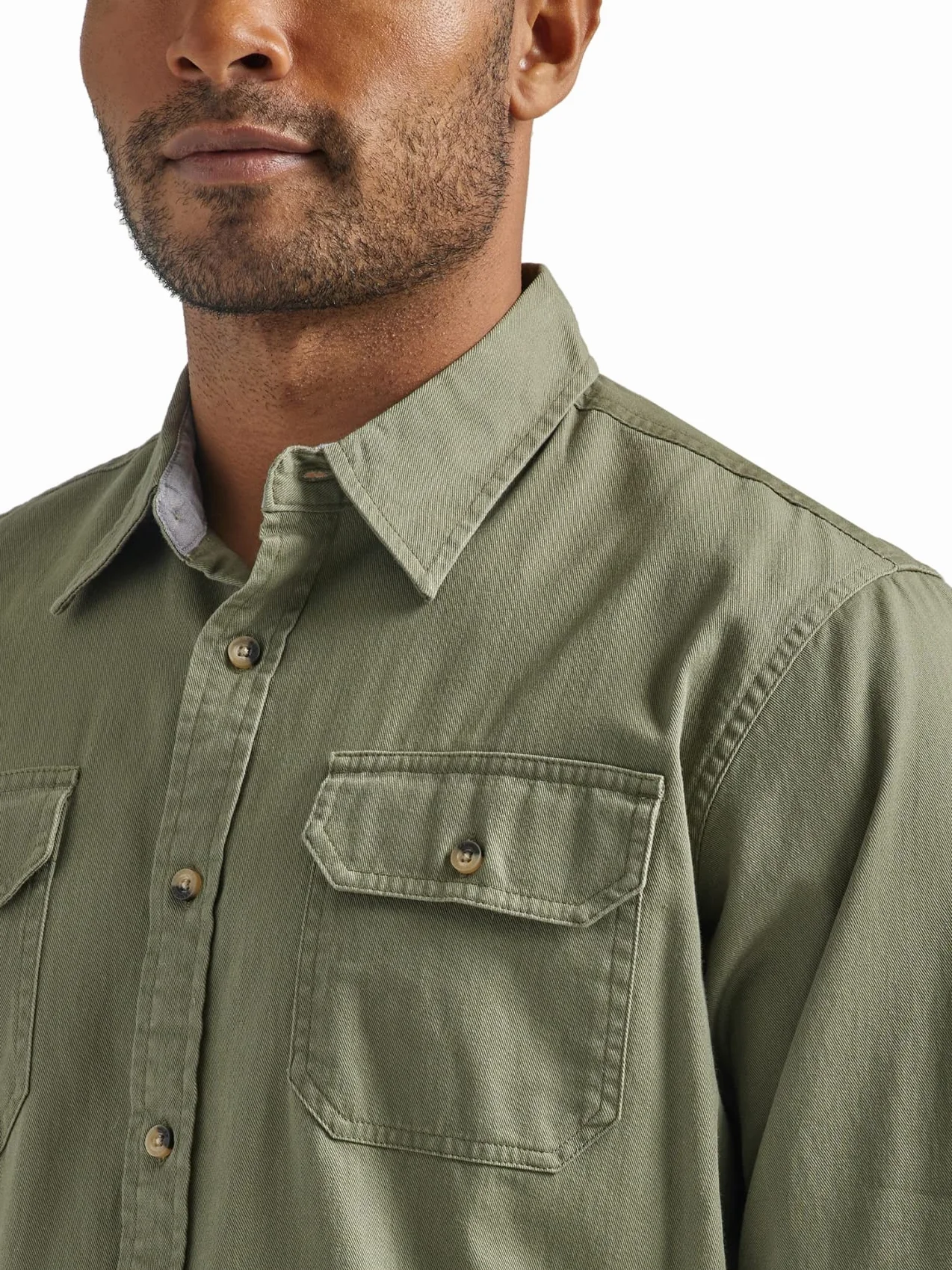 Wrangler Authentics Męska koszula z długim rękawem klasyczna tkana guzik, Spalona oliwka, M