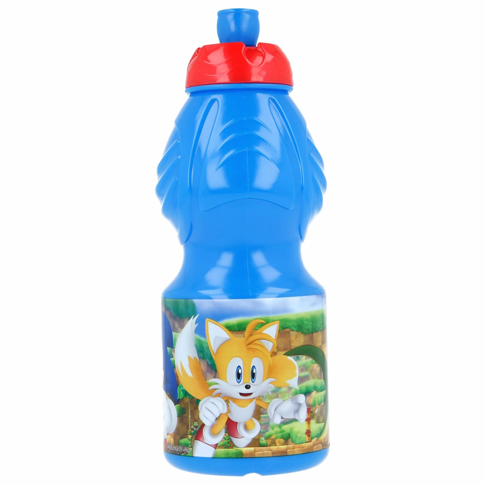 Stor Oryginalna plastikowa butelka Sega Sonic dla dzieci 400 ml bez BPA i nasadki ociekowej, antypoślizgowej opaski i ergonomicznego kształtu.