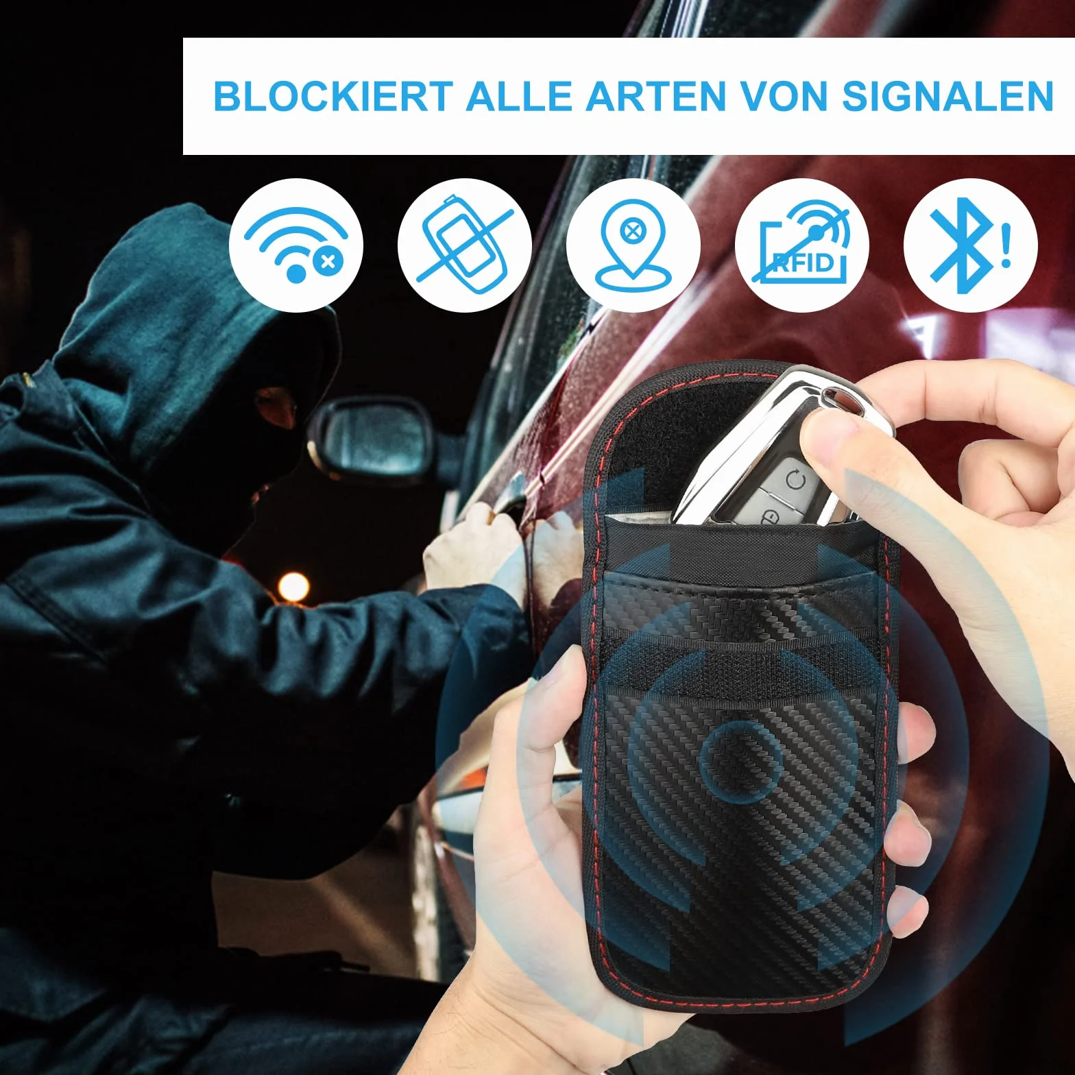 Keyless Go etui Ochronne na Kluczyki Samochodowe, 2 Sztuki, Faraday Bag RFID, etui na Klucze Radiowe, Antykradzieżowe, Etui na Klucze Samochodowe, 15 x 9 cm