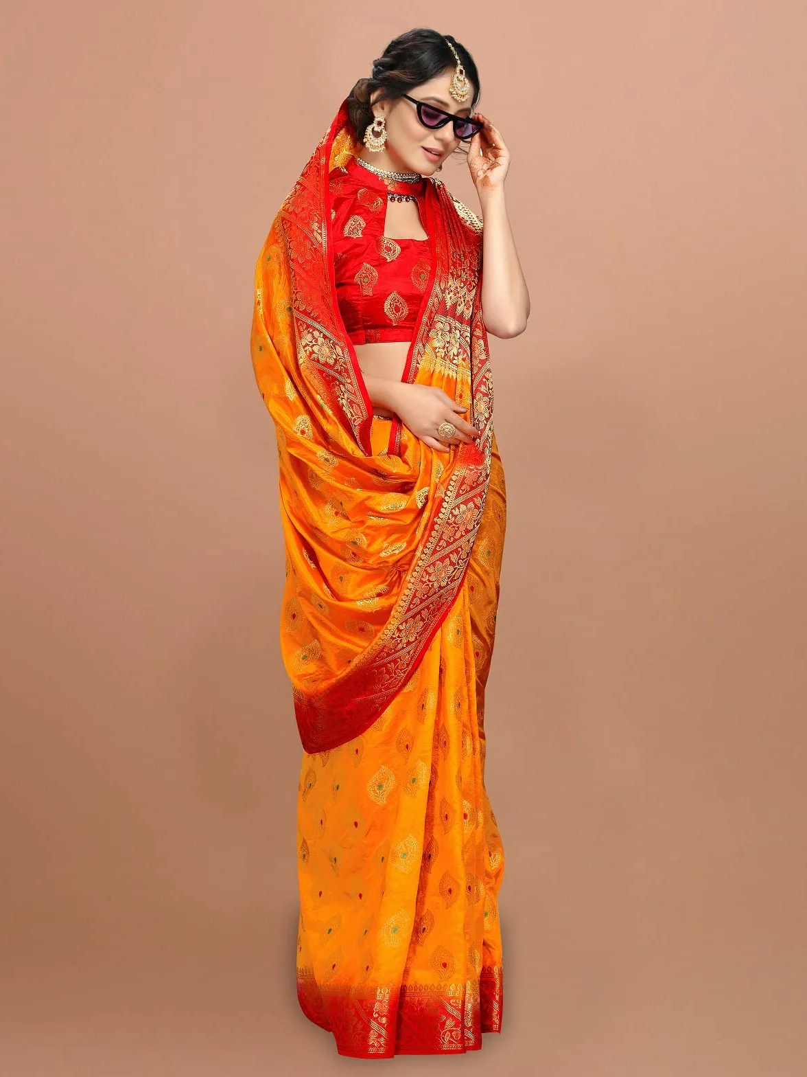 Kanjivaram jedwabne sari ślubne dla kobiet banarasi sadi oryginalny kanchipuram czysty paithani pattu sari z bluzką 2023 (Rajnigandha)