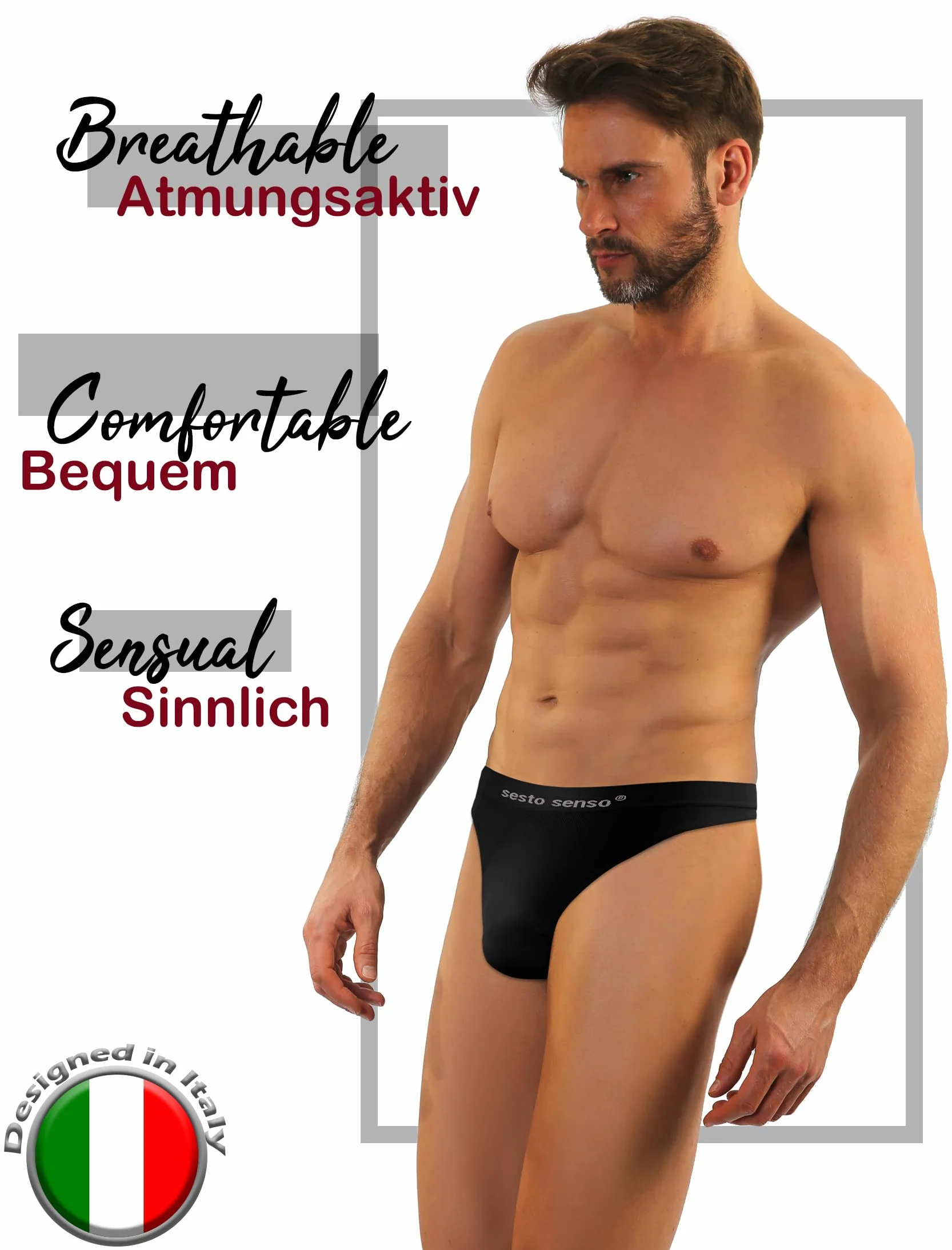 sesto senso Seksowne stringi męskie, bezszwowe, 3 sztuki, stringi